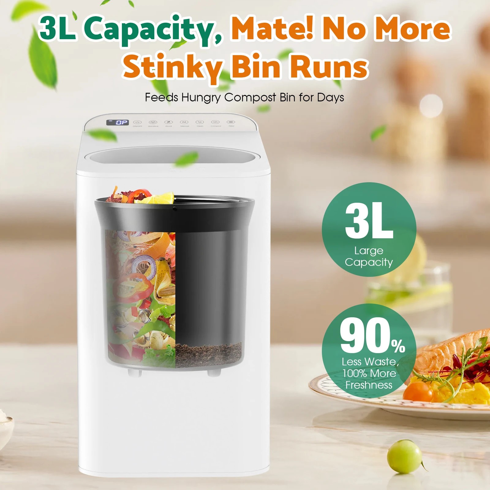 3 Advwin Electric Composter, Smart Kitchen Waste Composter with Detachable Carbon Filter, 3 of 8