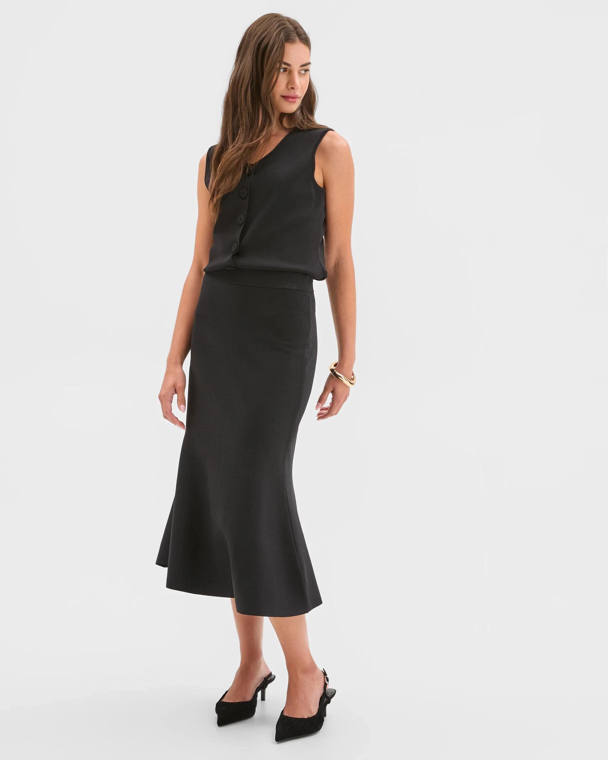 3 Target Petites Petites Crepe Knit Fit & Flare Skirt BLACK, 3 of 5