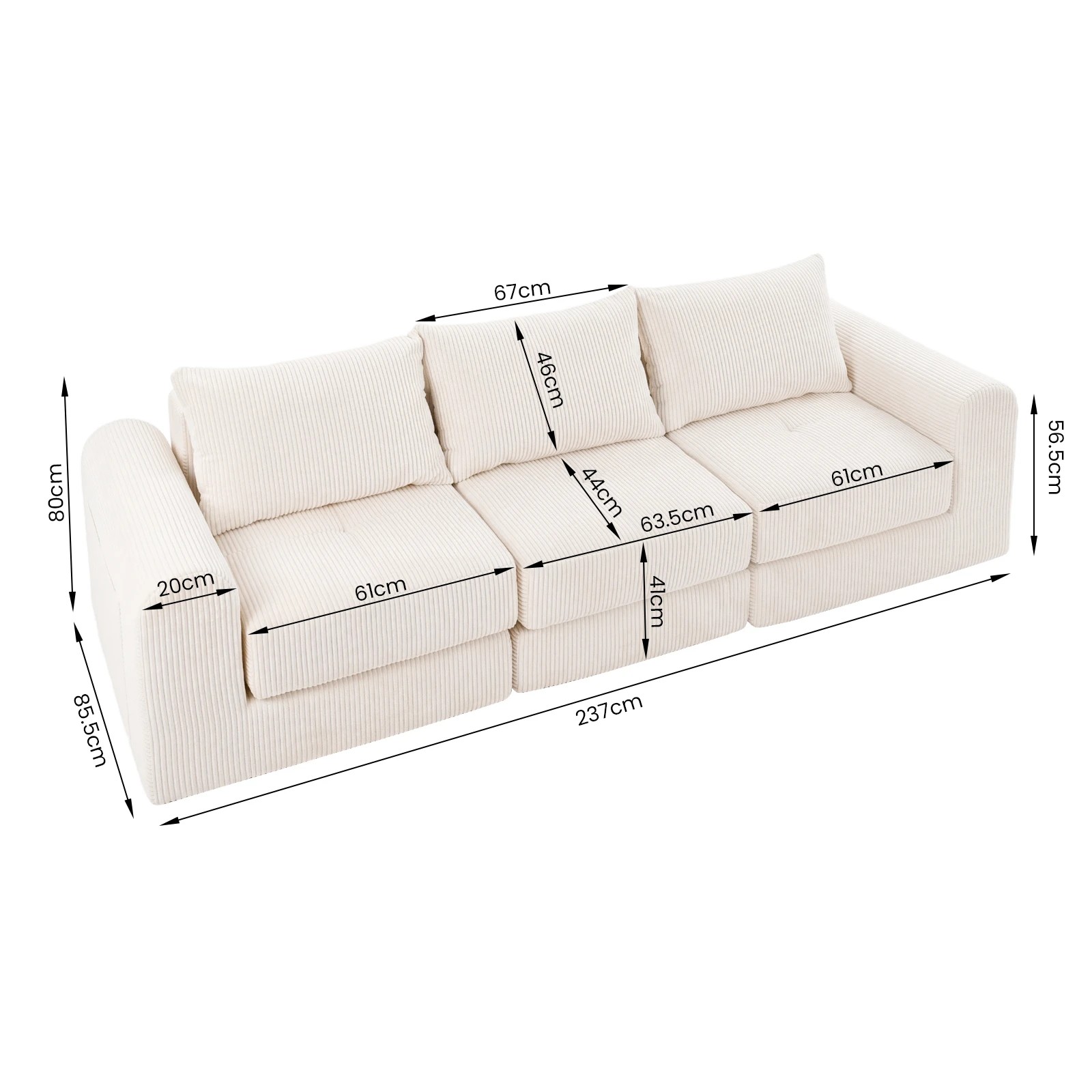 2 Advwin 235cm Modular Sectional 3 Seater Sofa Convertible Floor Sofa Bed Boneless Cloud Couch - Beige, 2 of 6