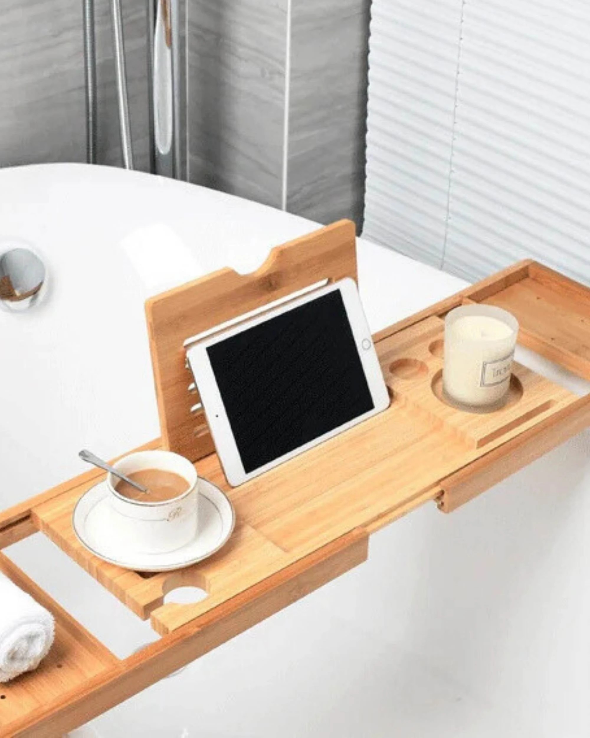 3 Orku Bamboo Bath Tray Caddy Adjustable - Spa Book Wine + Accessories Holder, 3 of 4