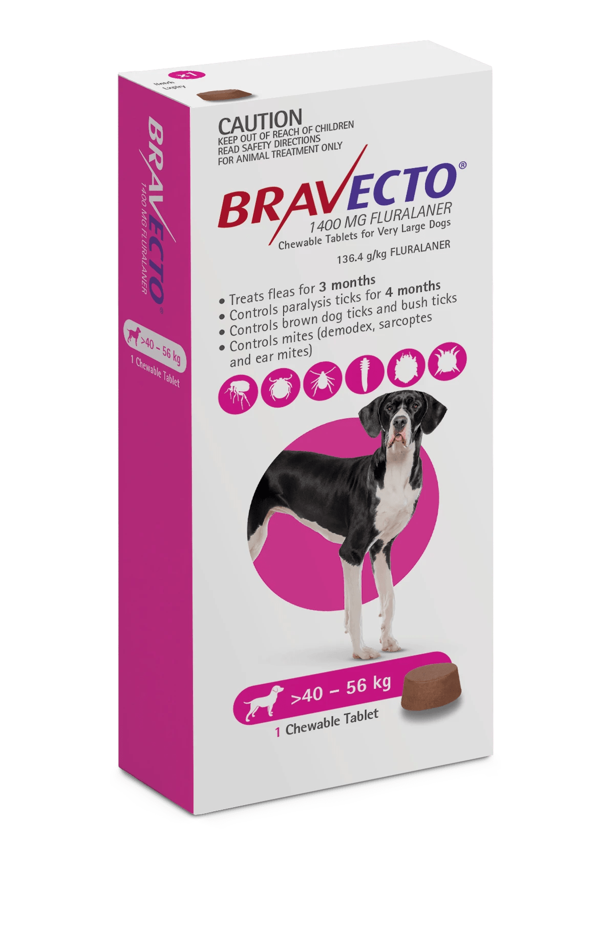 1 Bravecto For Very Large Dogs Pink 40-56kg Chew - 1 Pack, 1 of 2