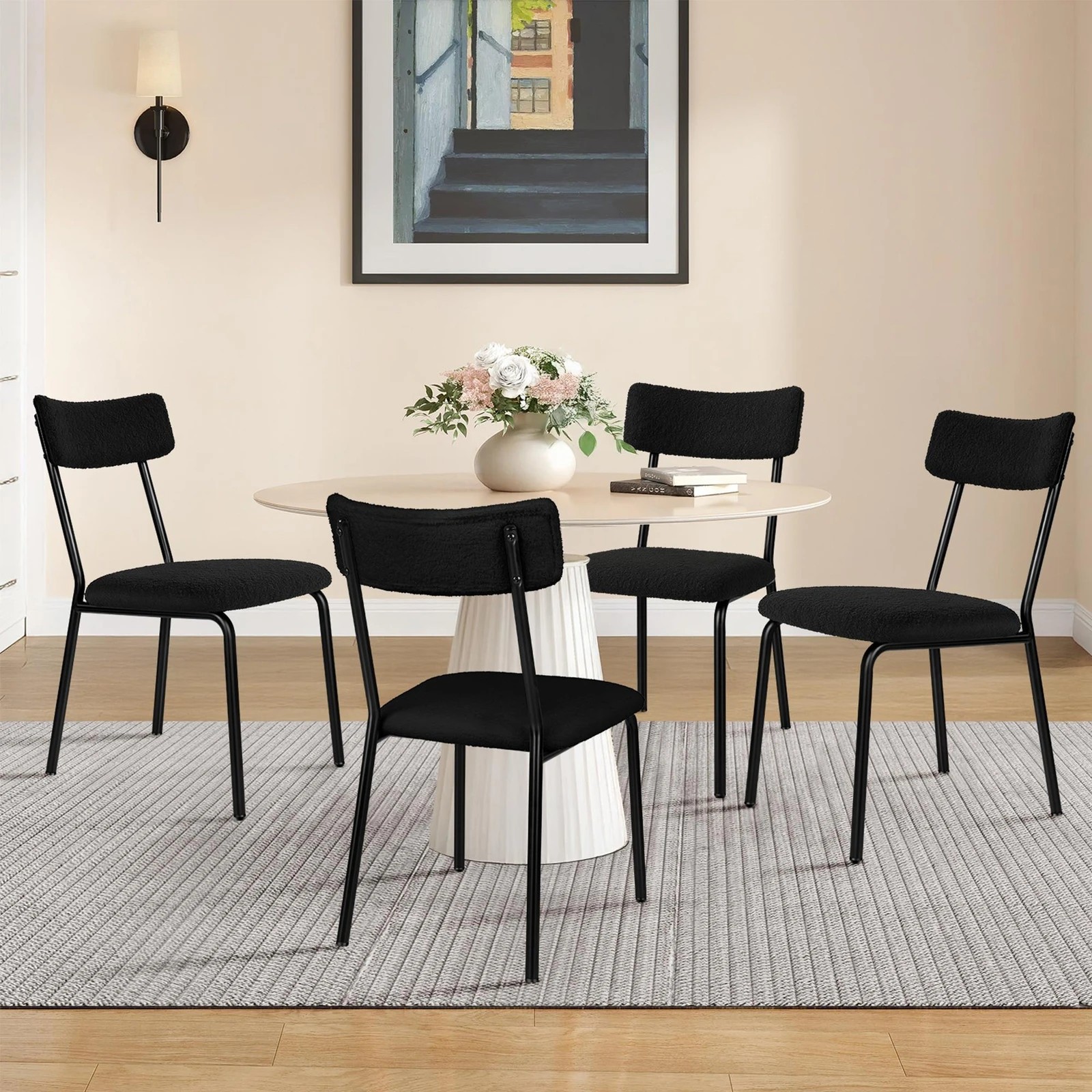 5 Alfordson 2x Dining Chairs Accent Kitchen Lounge Rectangular Back Sherpa - Black, 5 of 10