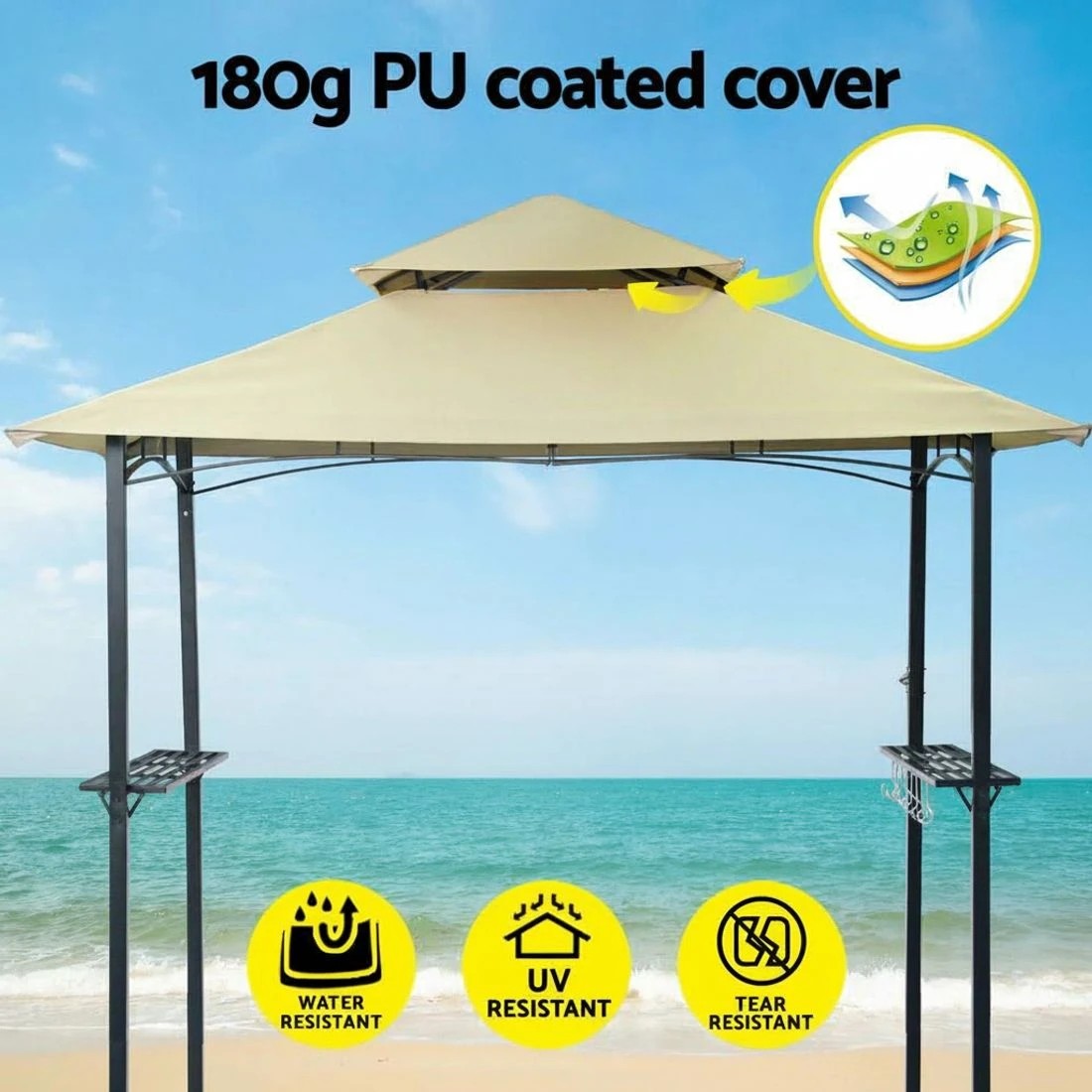 6 Instahut Gazebo Outdoor Patio Marquee BBQ Grill Shelter Garden Shade Hooks - Beige, 6 of 6