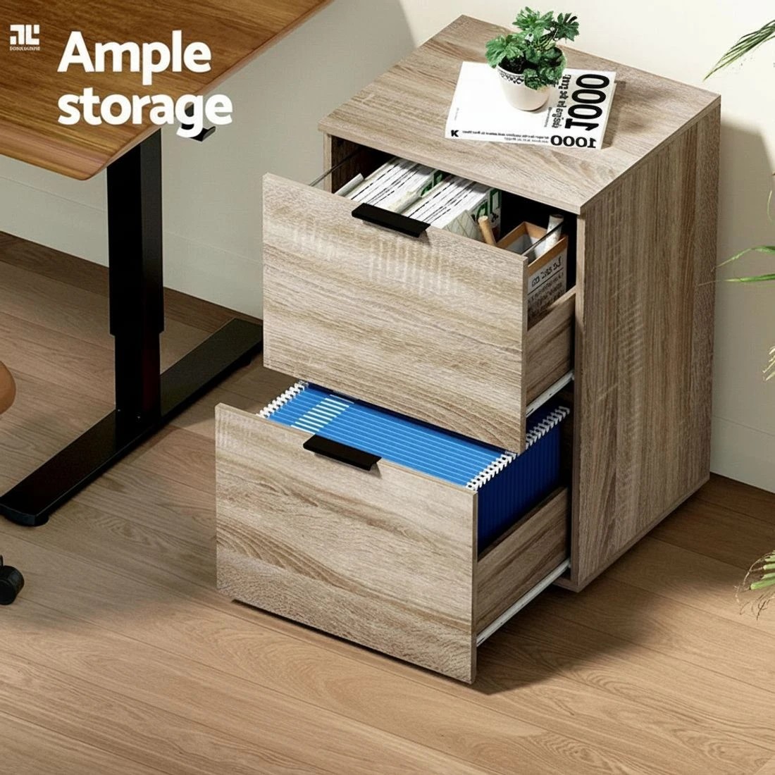 7 Artiss Filing Cabinet Files Storage Office Shelves File Organiser Oak 2 - Brown, 7 of 8