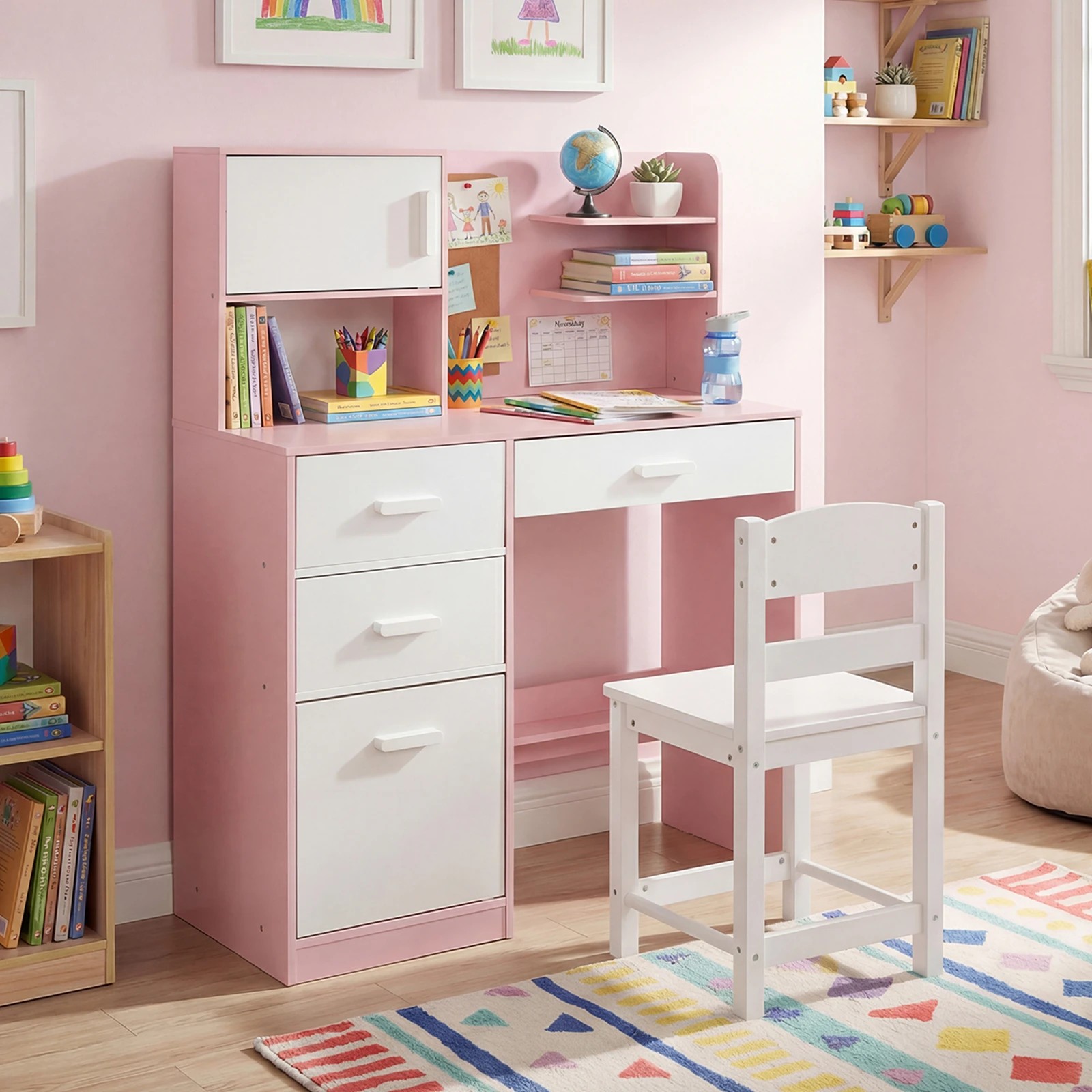 Costway Kids Wood Desk Chair Set Study Table Reading Home Student ...