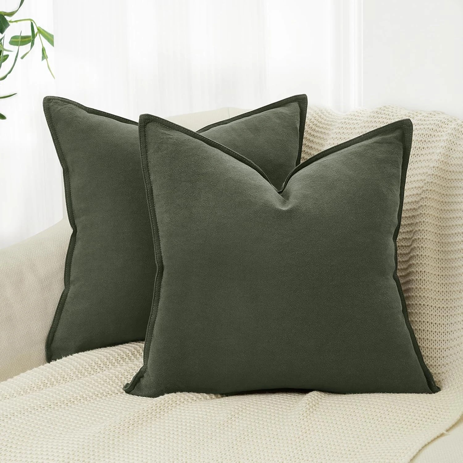 1 Gioia Casa 2-Pack Linen-Cotton Blend Cushion Covers 45x45cm - Khaki Green, 1 of 4