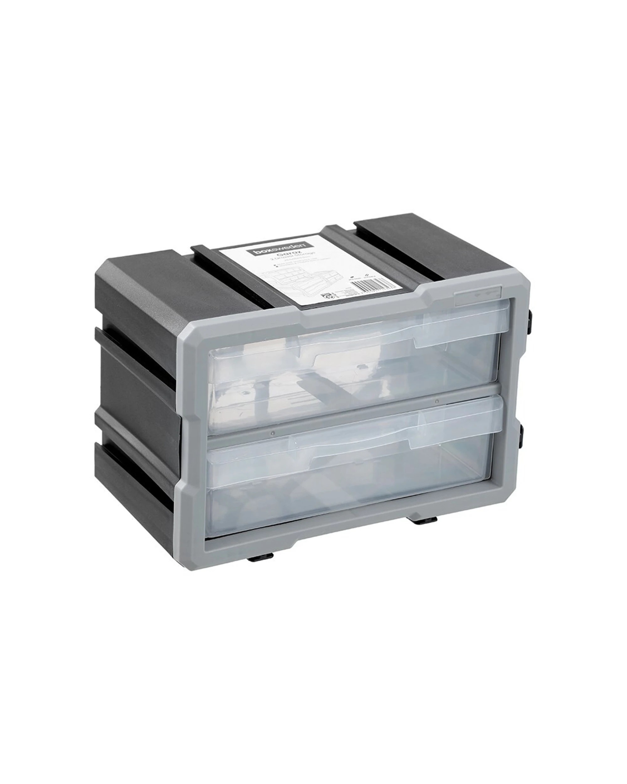 1 Boxsweden Garaz 2-Drawer Storage Organiser 29.5x19.5cm - Stackable Lock-In
 - grey, 1 of 5