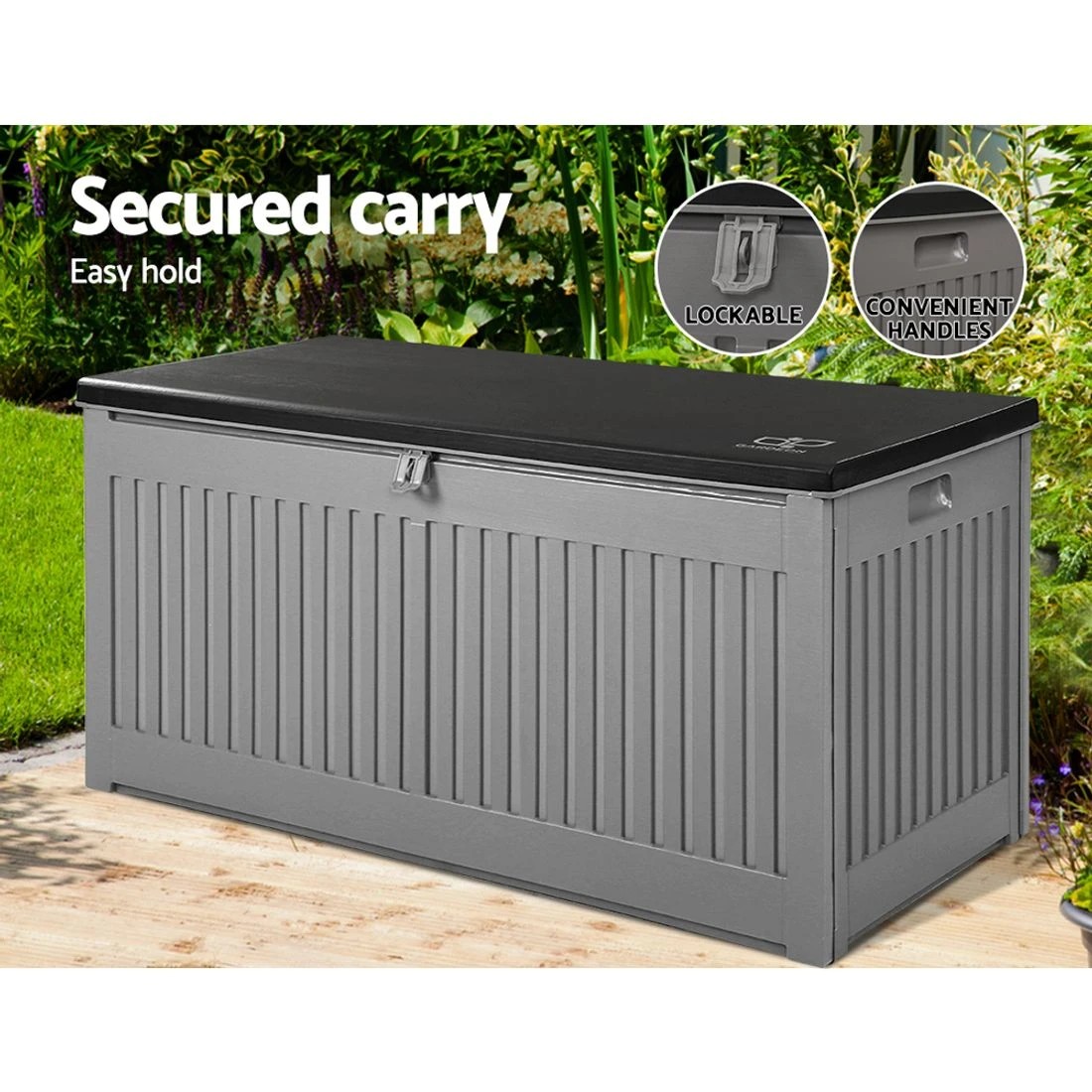 8 Gardeon Outdoor Storage Box 270L Container Lockable Garden Bench Tool Shed - Black, 8 of 8