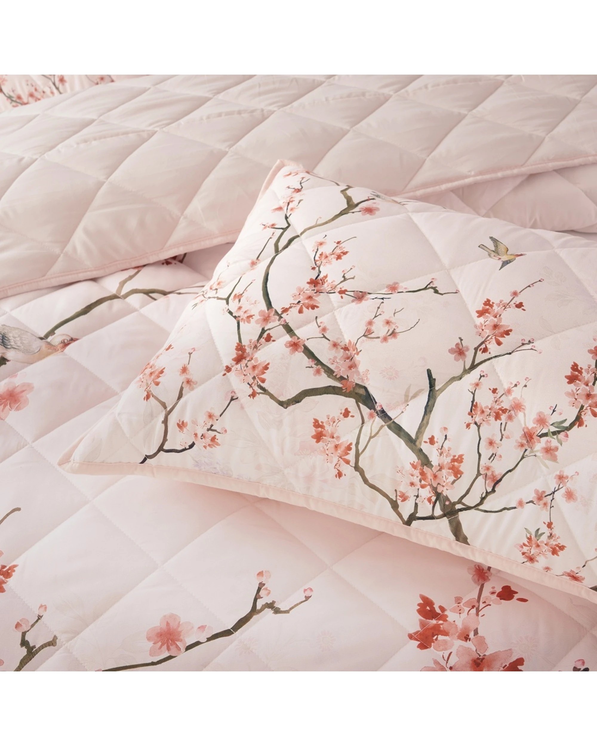3 Bianca Evelyn Blush Cherry Blossom Bedspread Set Quilted - Queen Bed - Pink, 3 of 4