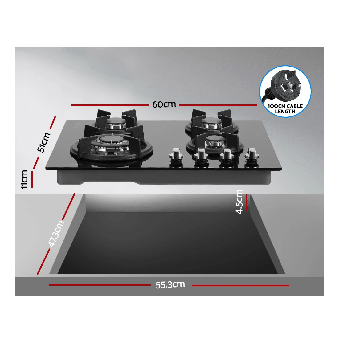 2 Devanti Gas Cooktop 60cm 4 Burner - Black, 2 of 2