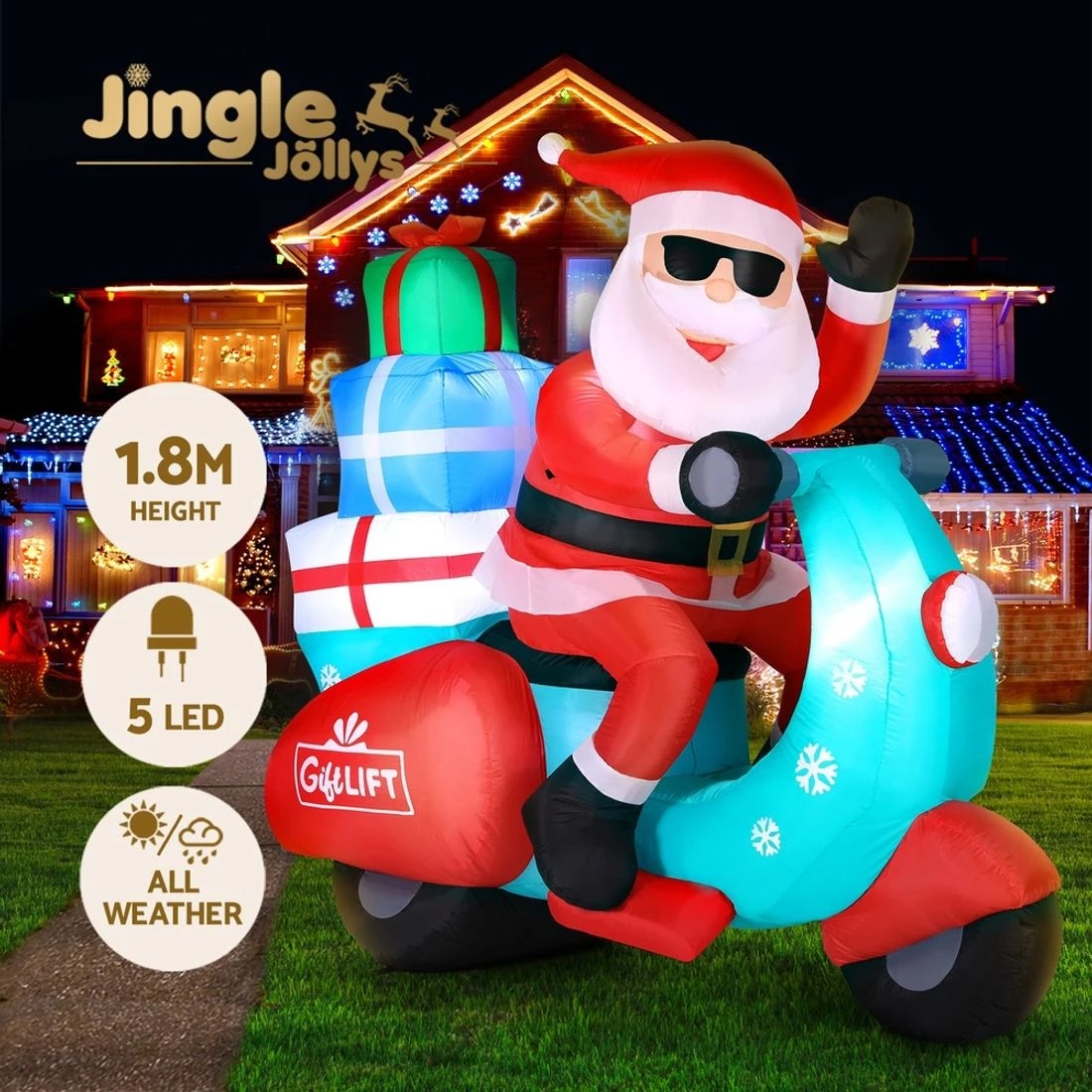 1 Jingle Jollys Christmas Inflatable Santa Motorbike Led Illuminated Decorations
 - Multi, 1 of 5