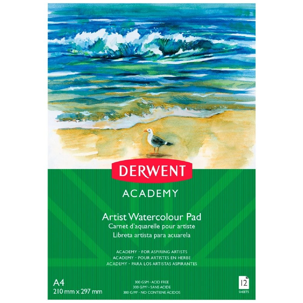 1 Derwent Academy Artist Watercolour Pad 300gsm 12 Sheets A4, 1 of 1
