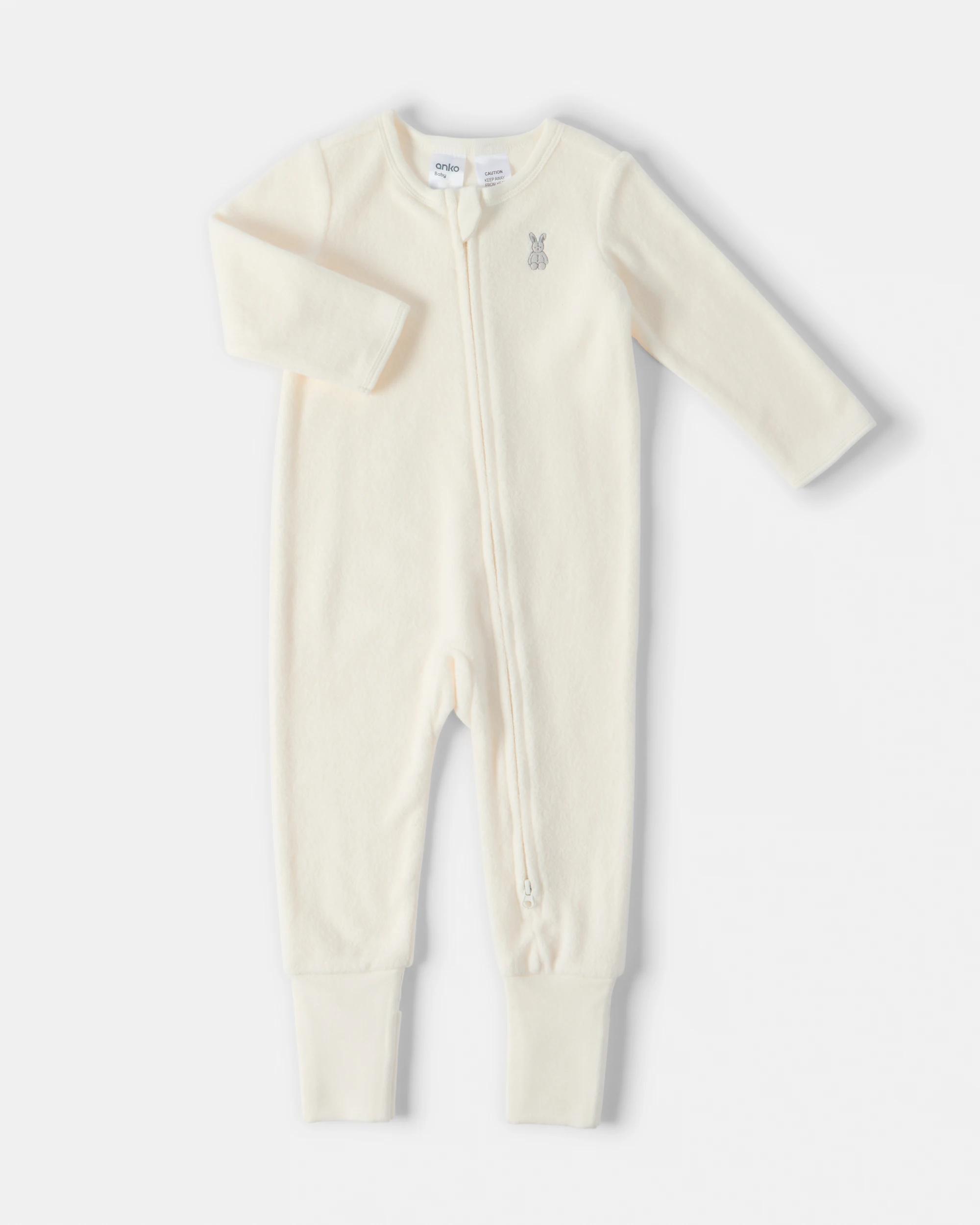 1 Australian Cotton Teddy Coverall Wht Bunny, 1 of 4