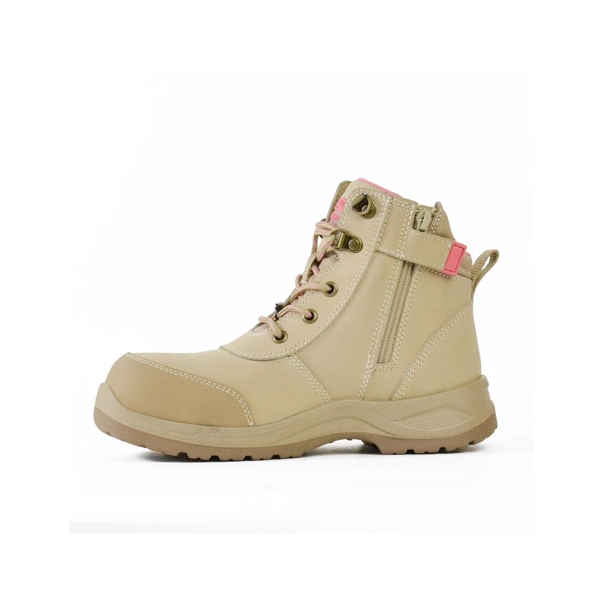 2 Womens Fit Side Zip Work Boot BEIGE SAND, 2 of 3