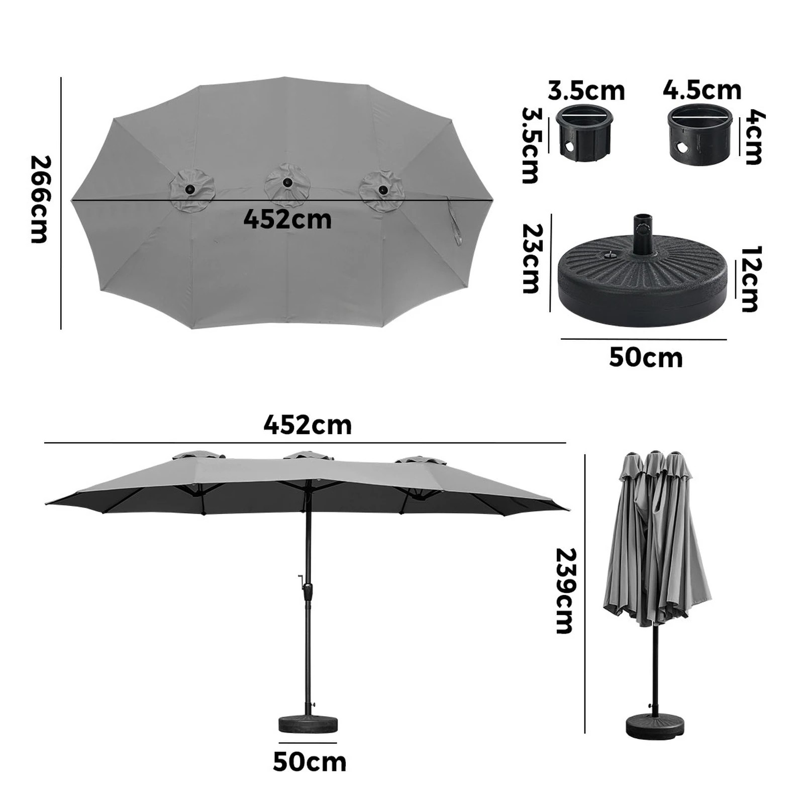 Livsip Outdoor Umbrella 4.52M Double-Sided Garden Shade with Base ...