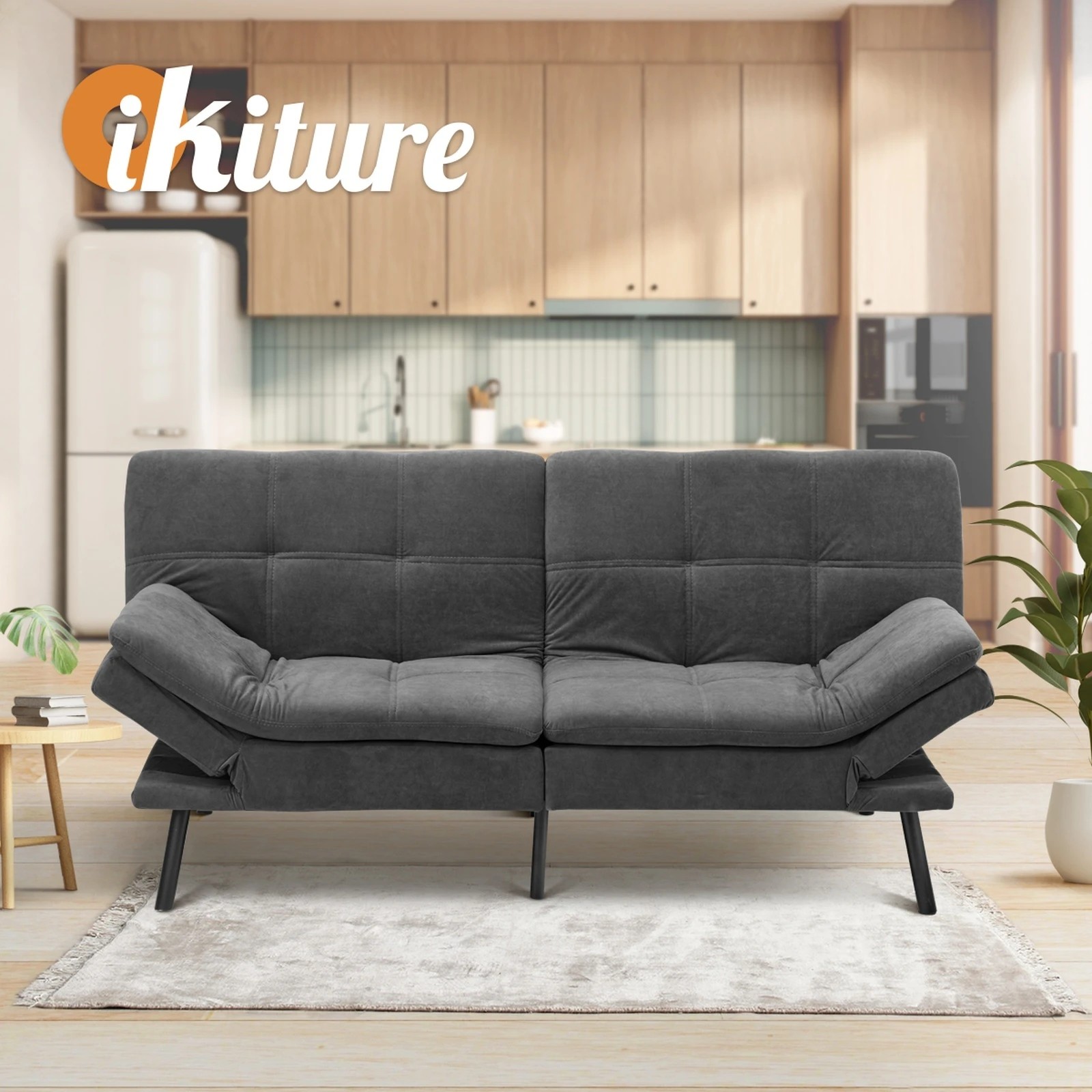 7 Oikiture Sofa Bed Futon Convertible Velvet Lounge Couch 3-seater Recliner
 - Grey, 7 of 10