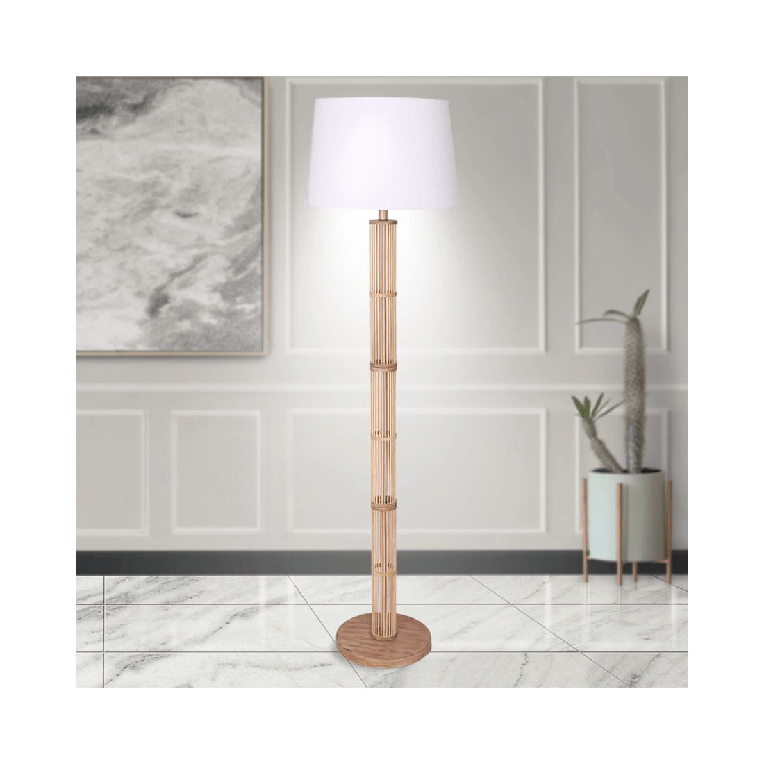9 Sarantino Rattan Floor Lamp With Off-White Linen Shade, 9 of 10