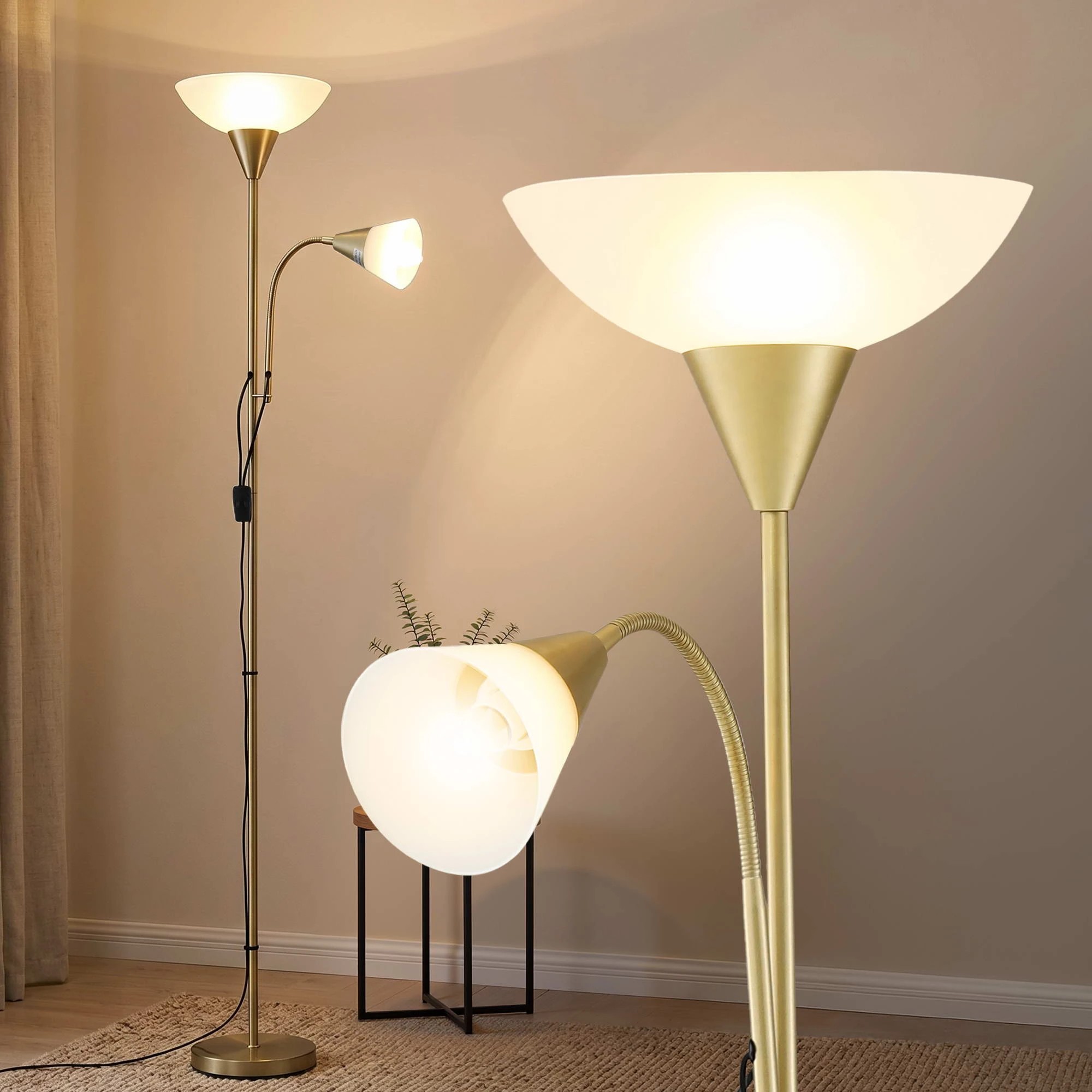 8 Artiss Gold Floor Lamp with Reading Light Mother and Child Standing Lamp Home Living Room Office - Gold, 8 of 8