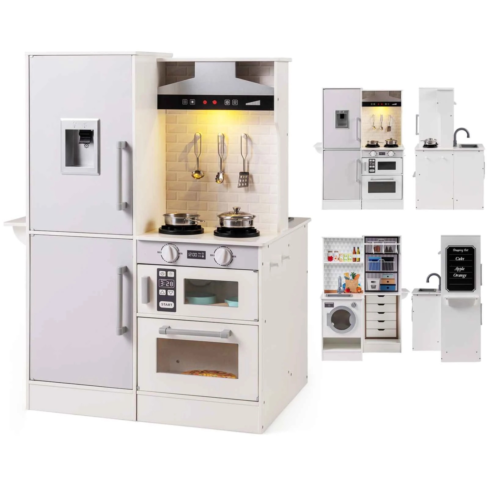 1 Costway Dual-Sided Wooden Kitchen Playset Pretend Play Kitchen - White, 1 of 1