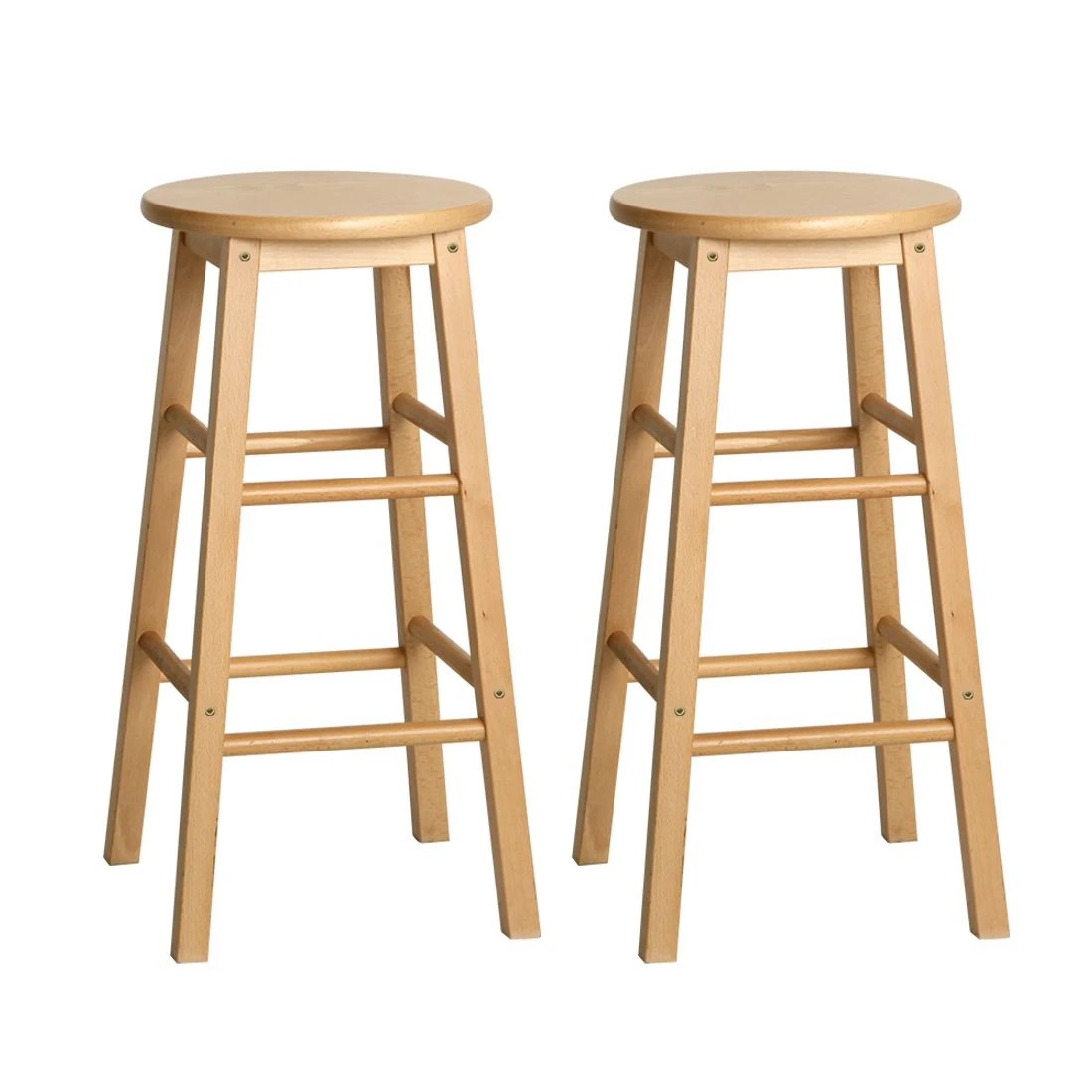 1 Artiss 2x Bar Stools Round Chairs Wooden - Brown, 1 of 10