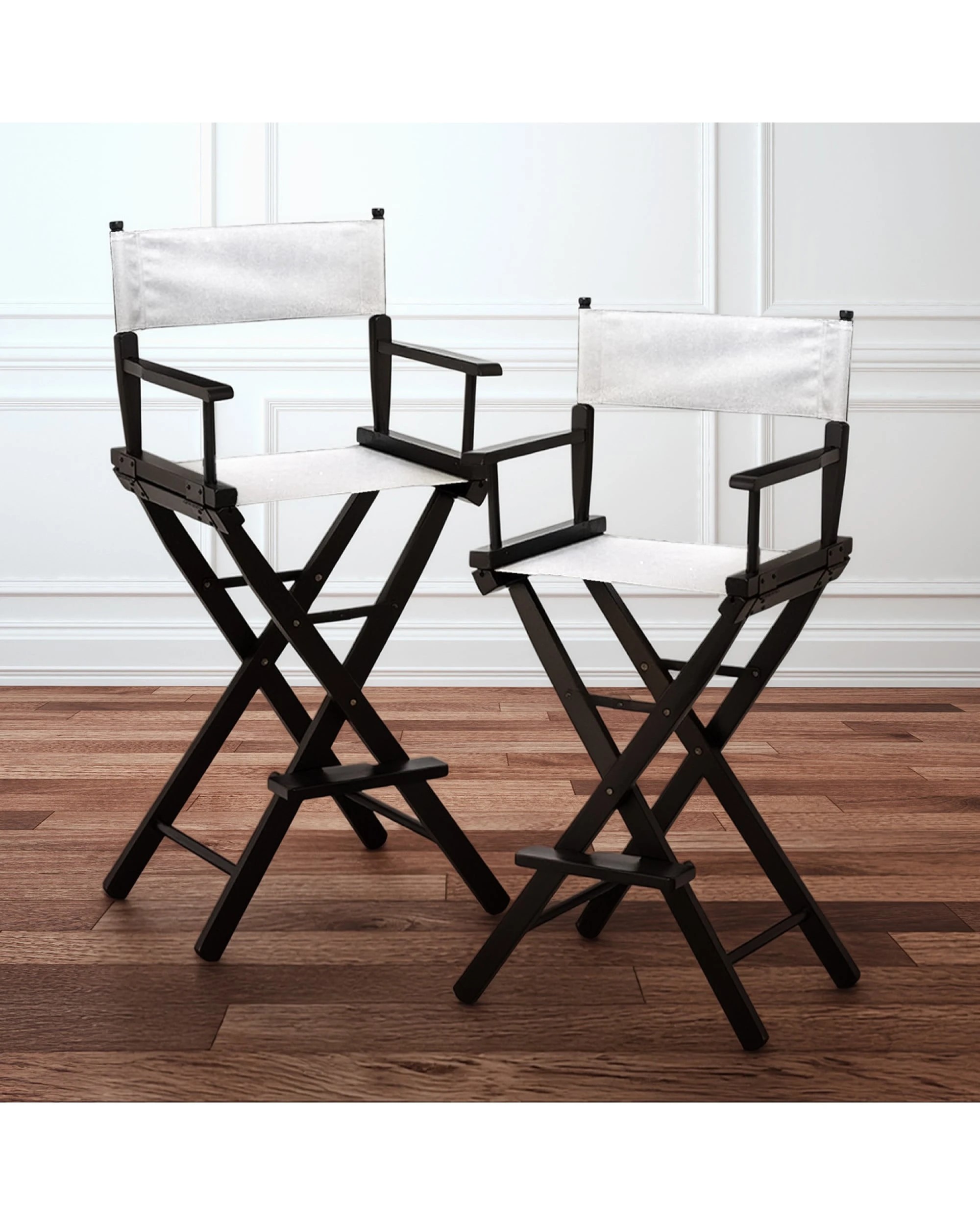 4 Sarantino Set of 2 White Tall Directors Chair Beech Wood Frame with Canvas Seat, 4 of 4