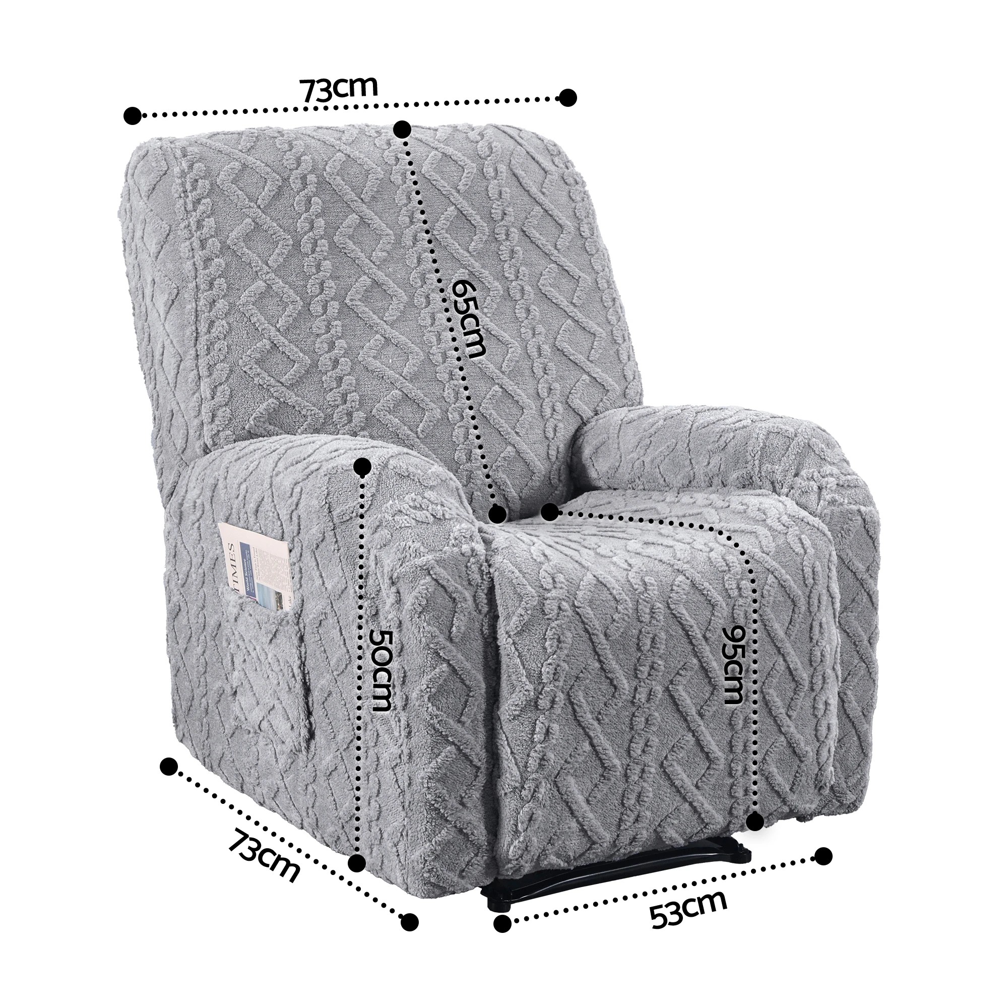 2 Artiss Recliner Chair Covers with Storage Side Pockets Grey Recliner Protector - Grey, 2 of 4