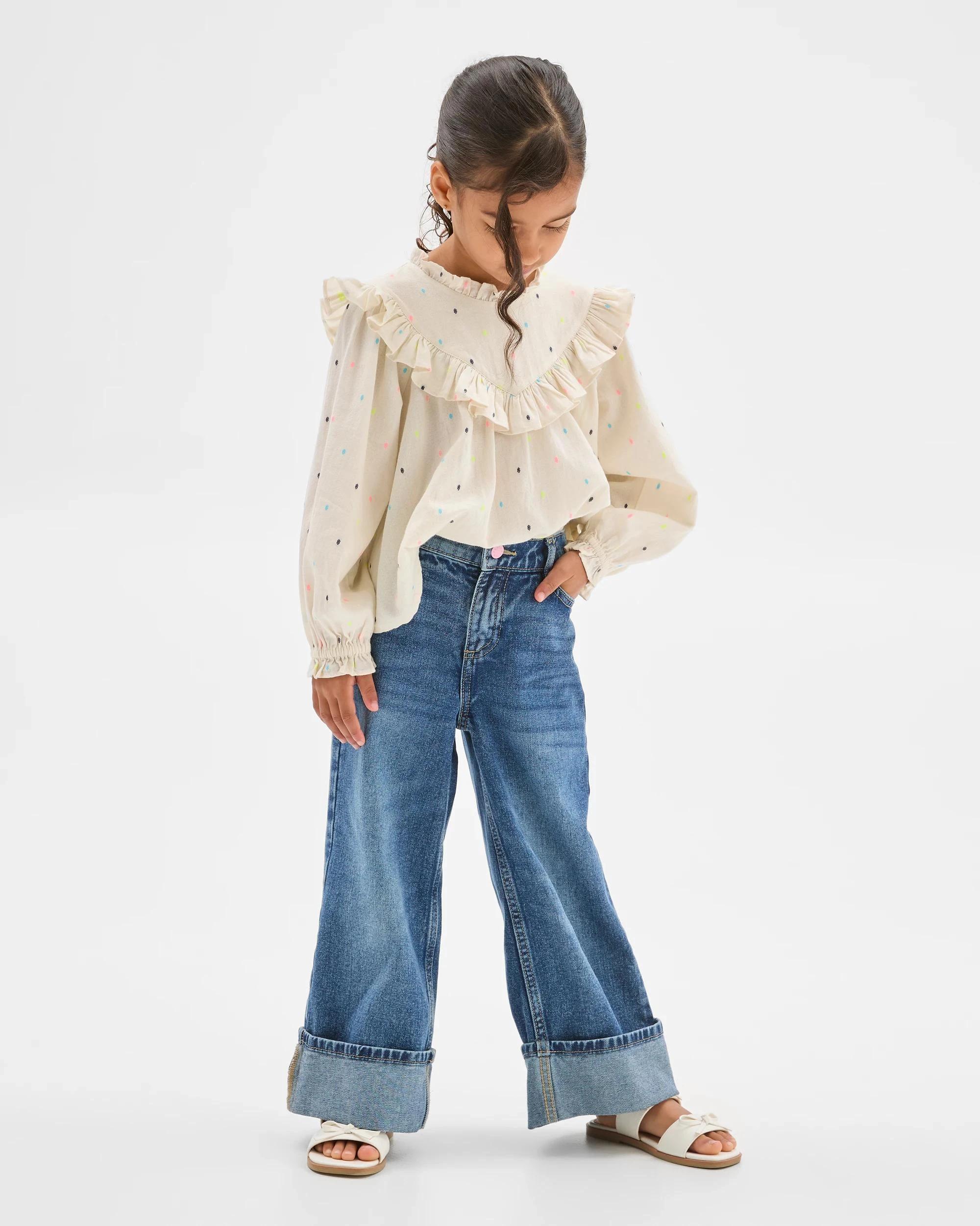 3 Target Denim Denim Folded Up Hem Wide Leg Jeans MID WASH BLUE, 3 of 10