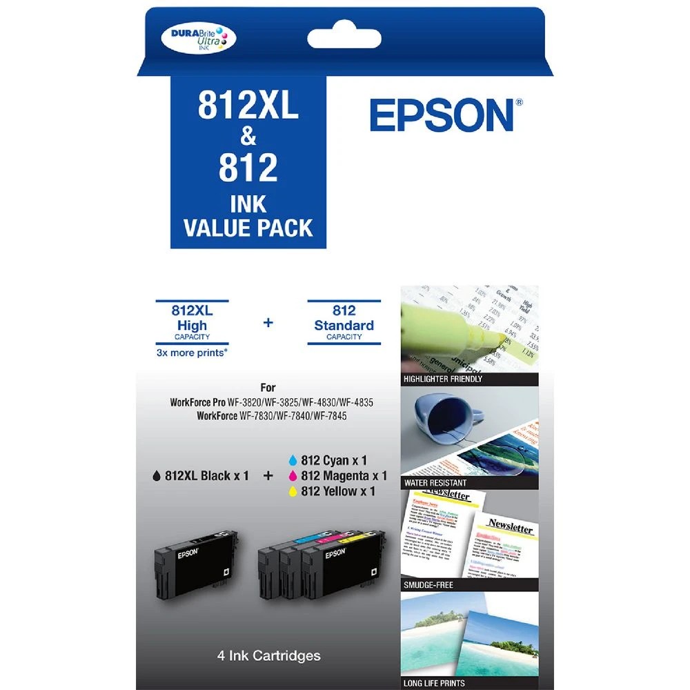 1 Epson 812XL Ink Cartridges Black/Colour 4 Pack, 1 of 1