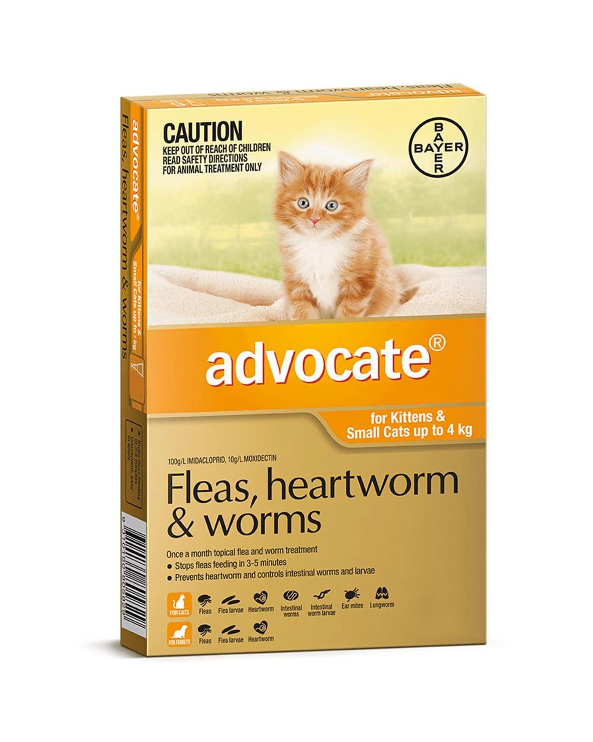 1 Advocate Cat & Kitten 0-4kg Orange Spot On Flea Wormer Treatment 1 Pack, 1 of 2