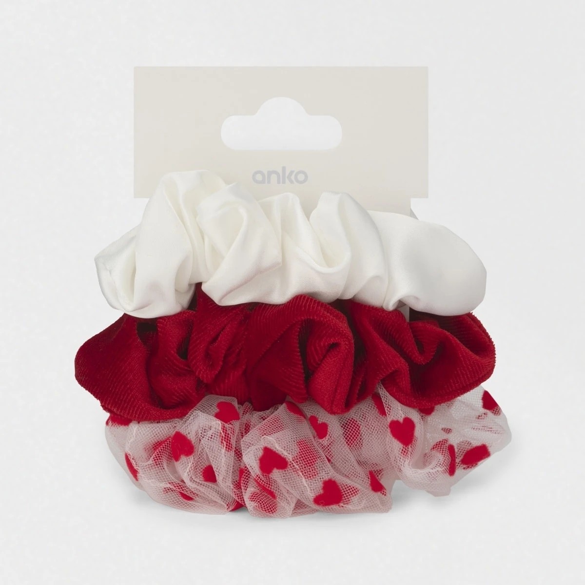 5 3 Pack Heart Hair Scrunchies - White and Red, 5 of 5