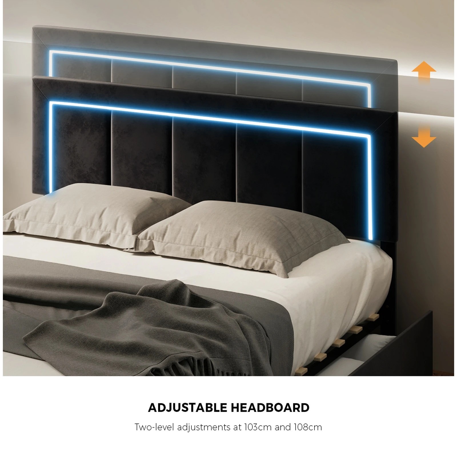 5 Oikiture LED Double Bed Frame With 4 Storage Drawers & Charging Station - Black, 5 of 9