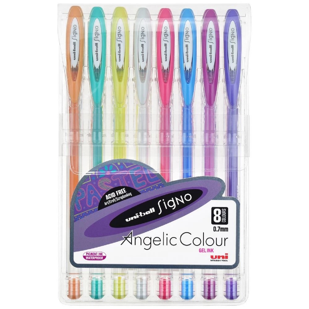 1 Uni-Ball Signo Gel Pens 0.7mm Angelic Assorted 8 Pack, 1 of 3
