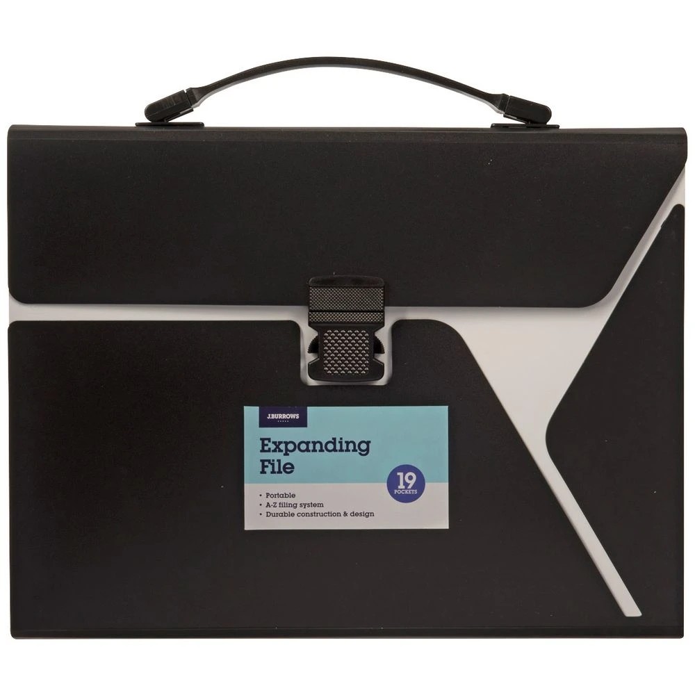 1 J.Burrows A4 Expanding File 19 Pocket Button Black, 1 of 2