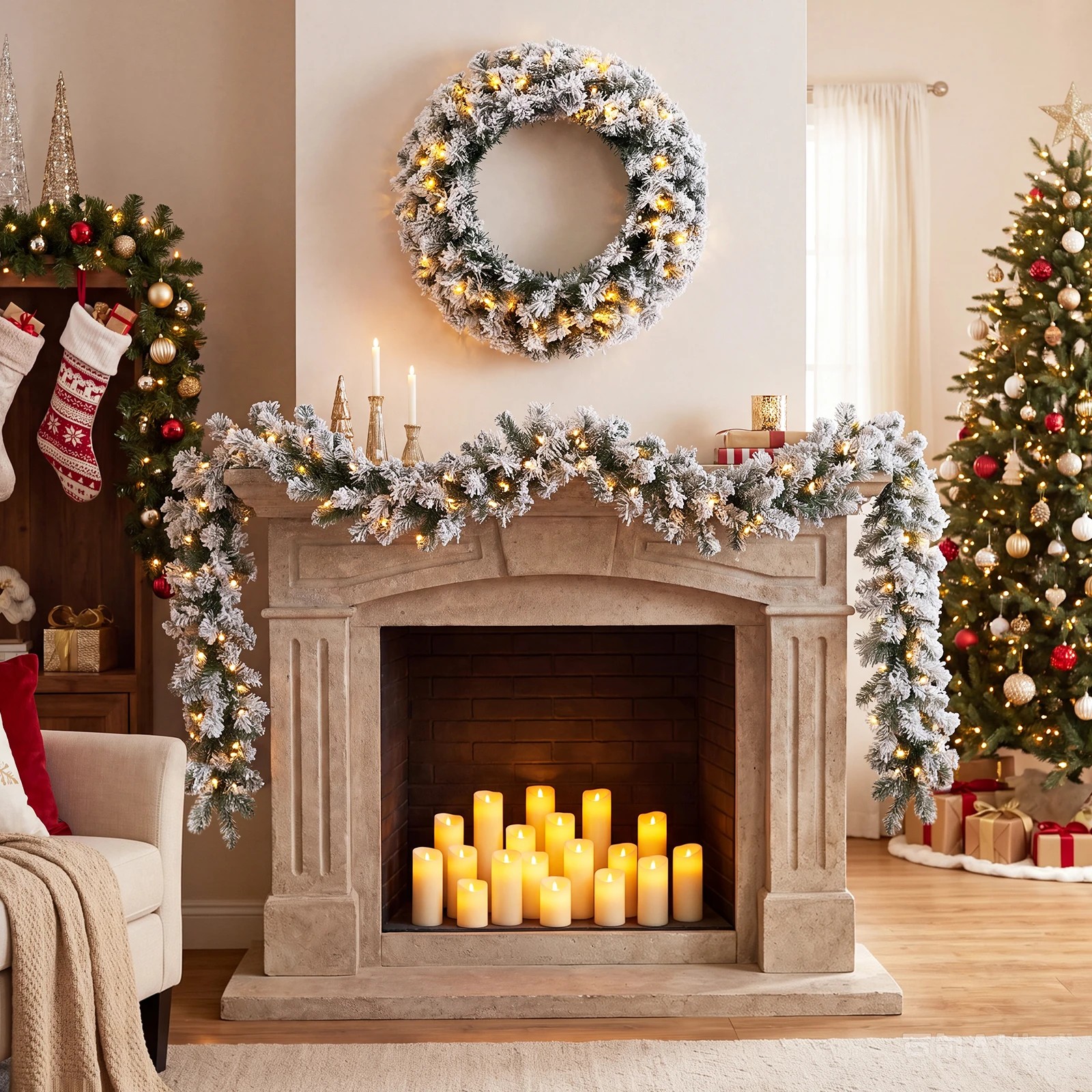 5 Costway 2.7M Flocked Christmas Rattan & 61cm Christmas Wreath Set Xmas Wreath Decoration, 5 of 6