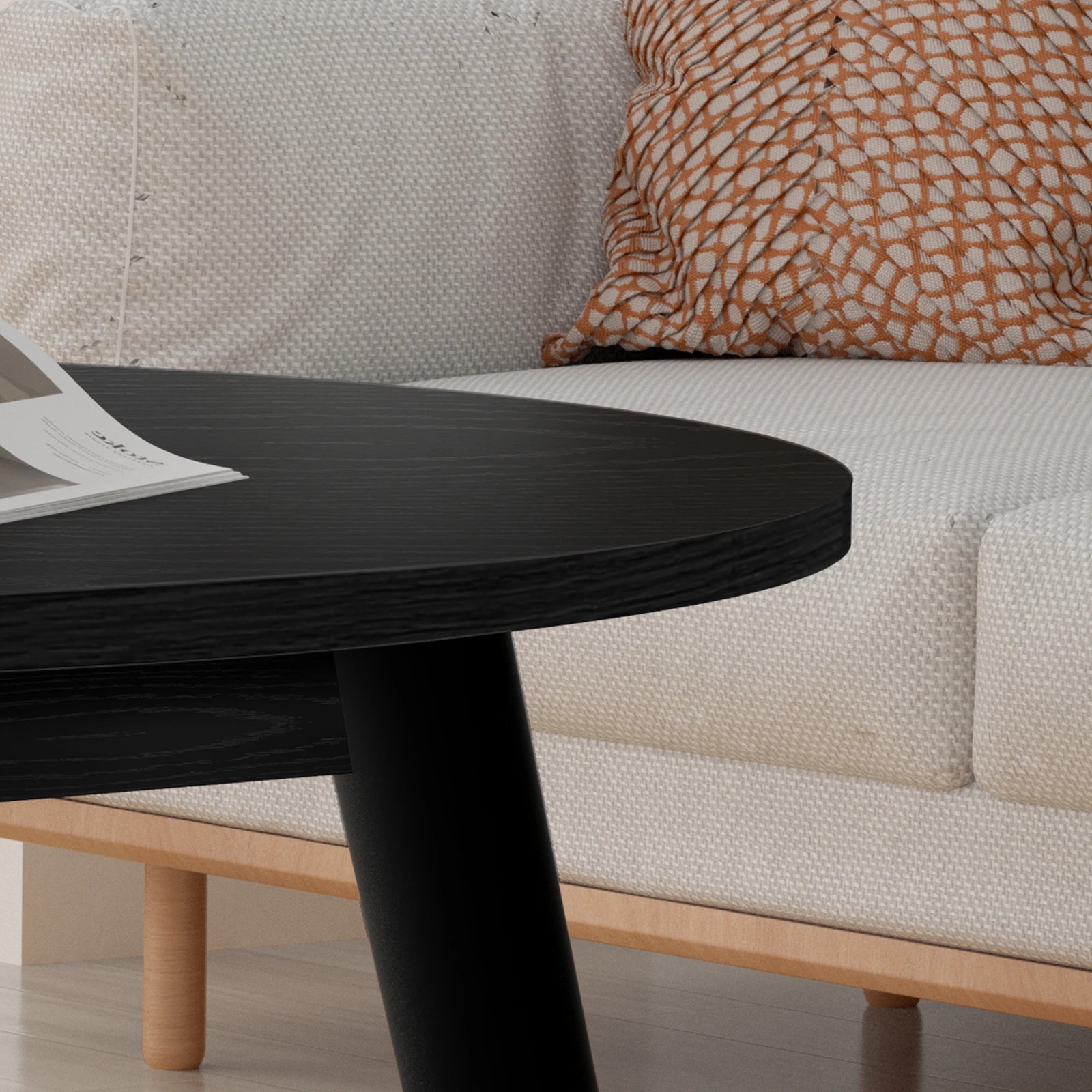 7 Alfordson Coffee Table Modern Round Table Sturdy Wooden Legs Living Room - Black, 7 of 10