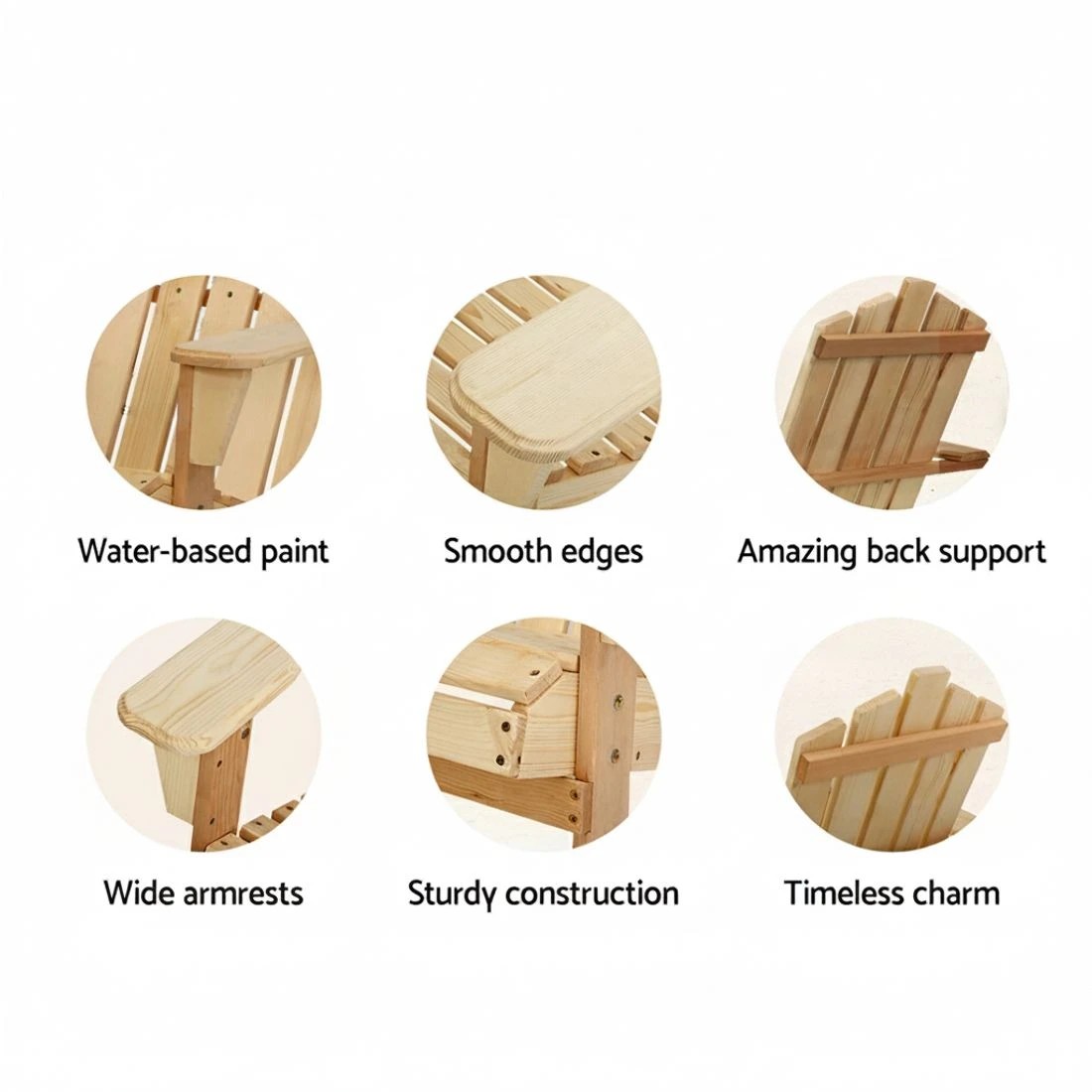 3 Gardeon Adirondack Outdoor Chairs Wooden Beach Chair Patio Furniture Garden - Natural, 3 of 5