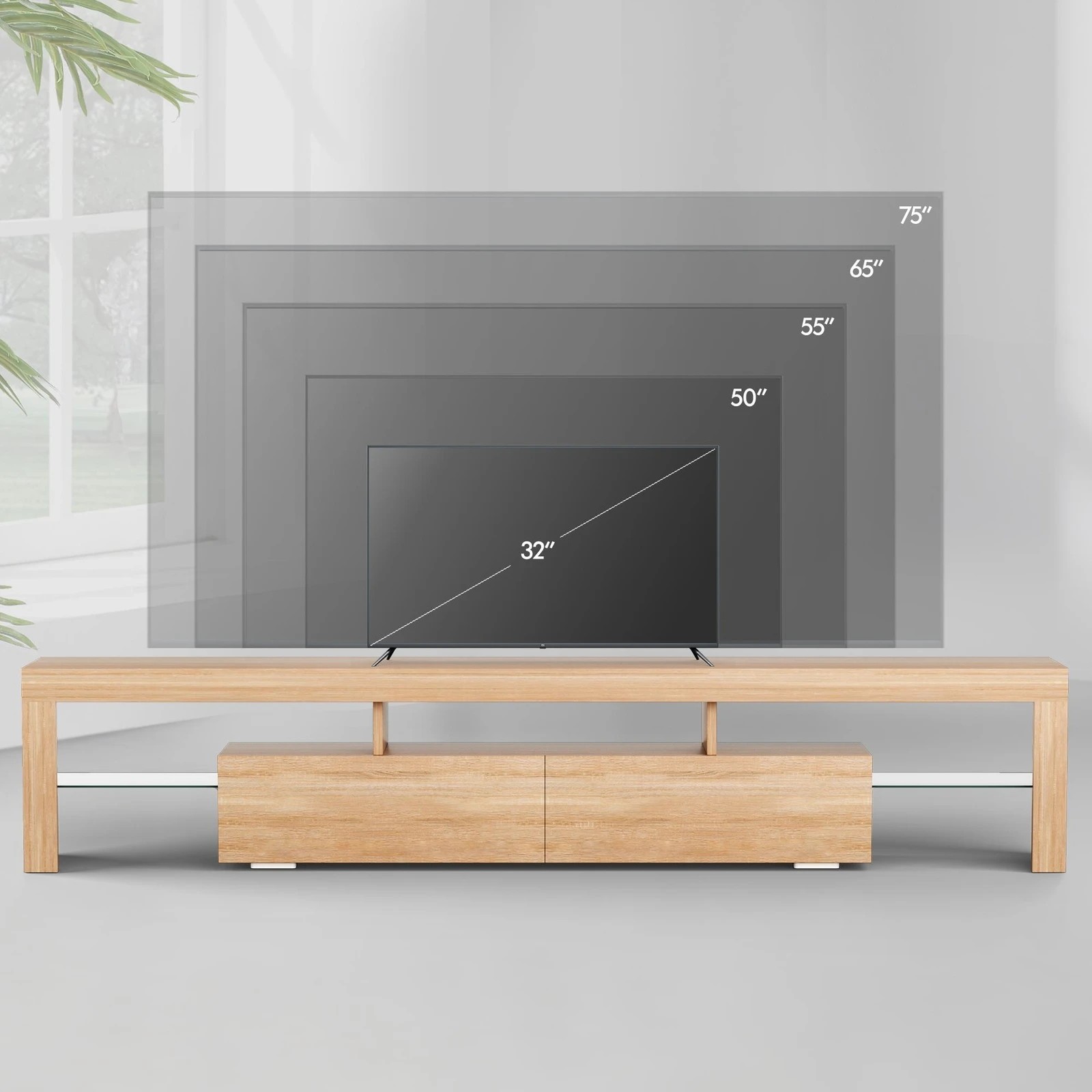 9 Alfordson Entertainment Unit 200cm TV Stand LED Light Storage Drawer - Oak, 9 of 10