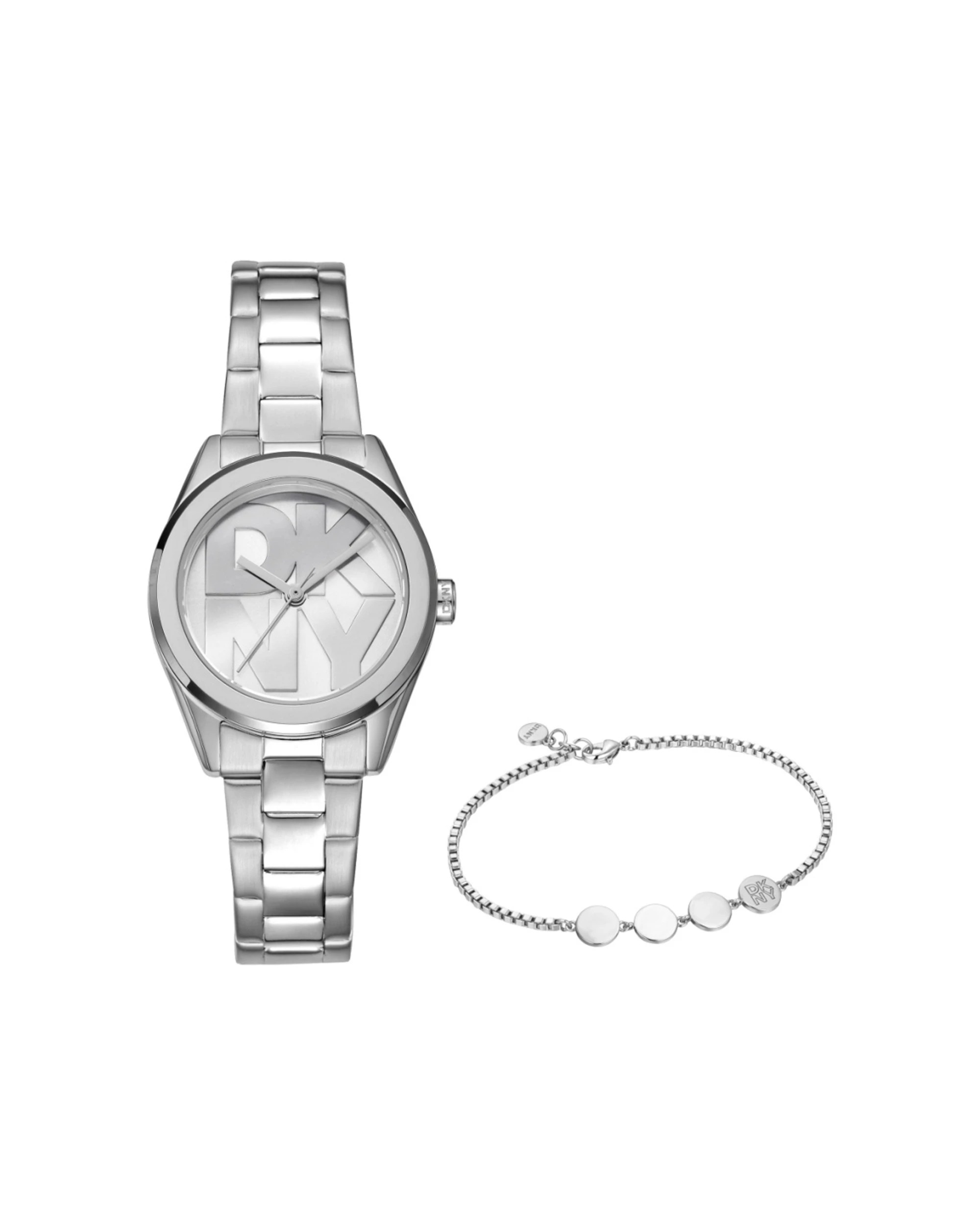 1 DKNY Women's Watch Logo Silver  28mm With Bracelet 19cm+1cm Stainless Steel, 1 of 4