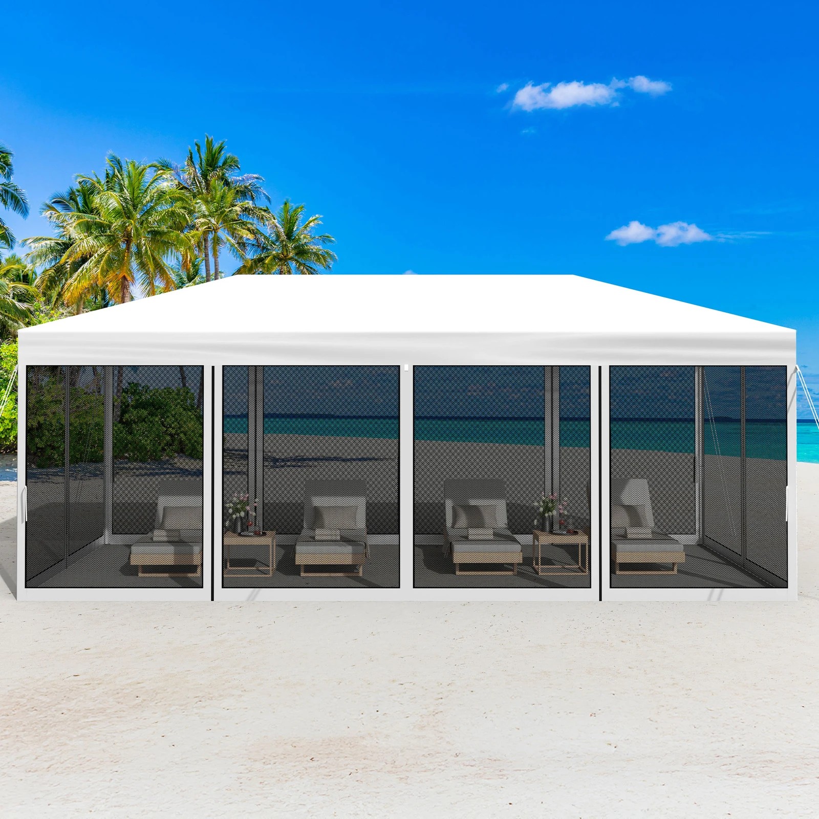 6 Alfordson Pop Up Marquee Outdoor Tent Mesh Wall 3x6m Gazebo - White, 6 of 10