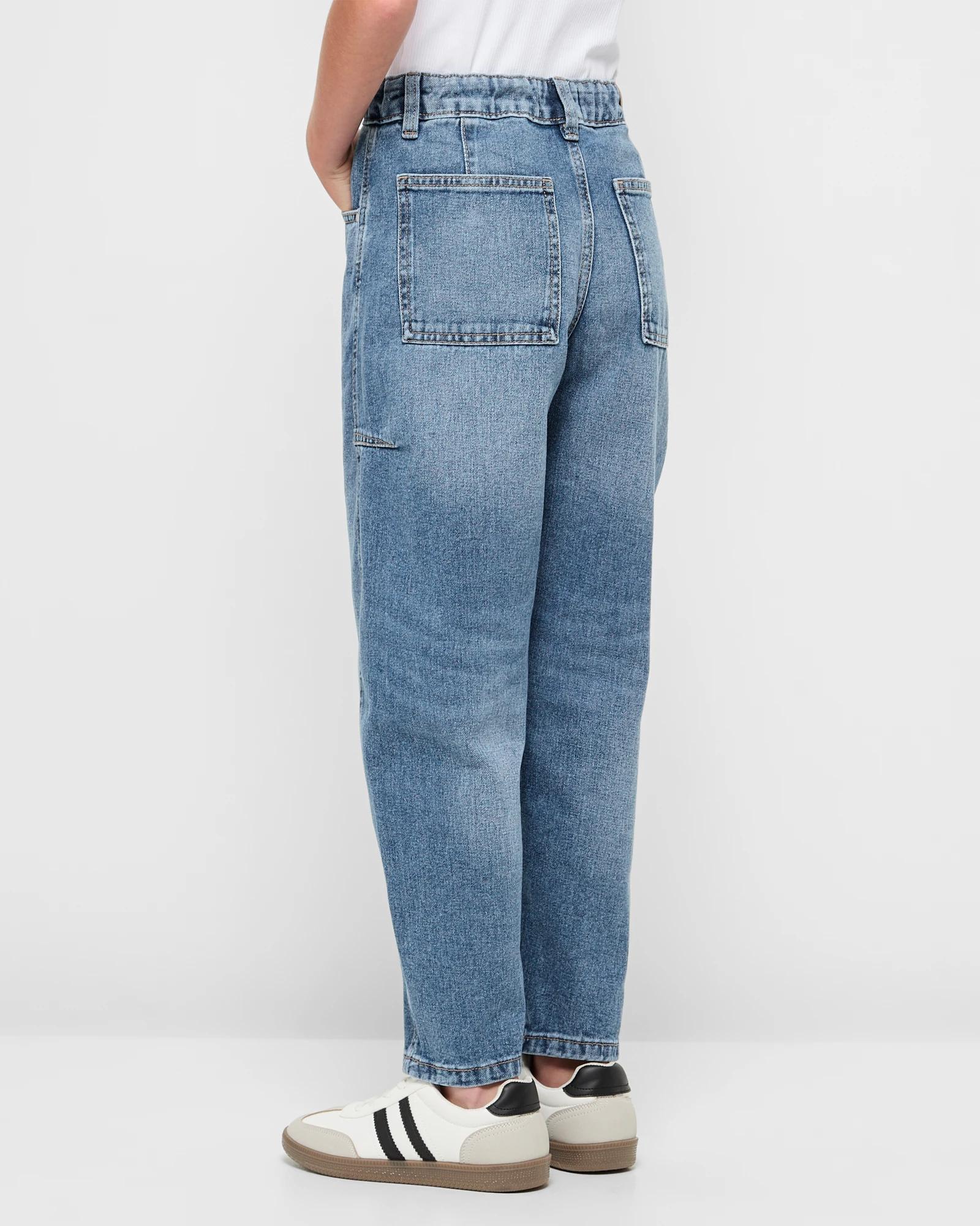 3 Target Denim Girls' Barrel-leg Jeans — Mid Wash Blue, Adjustable Waist (size 9) MID WASH, 3 of 5