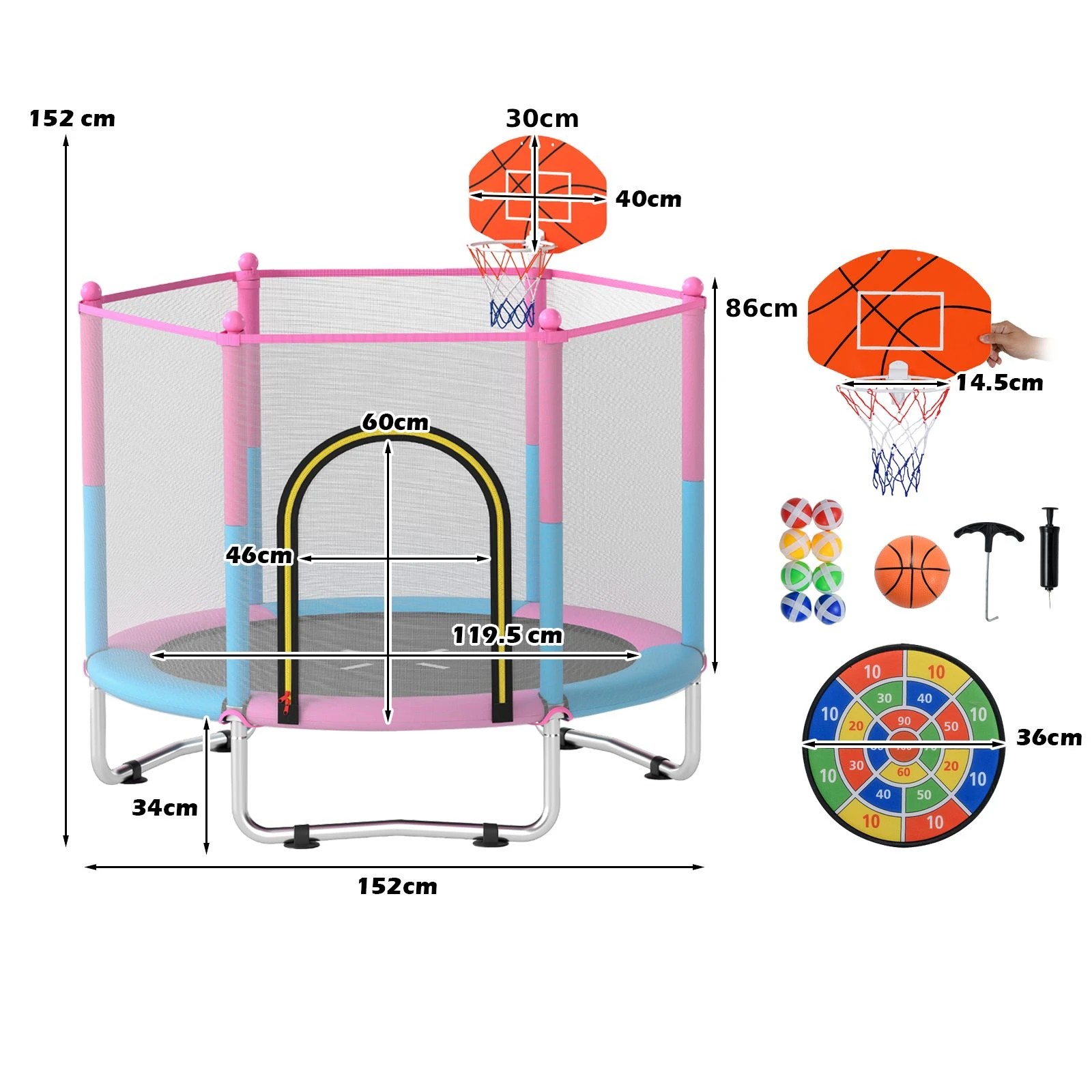 3 Costway 152cm 3-in-1 Kids Trampoline Galvanized Metal Rebounder w/Basketball Hoop, 3 of 3