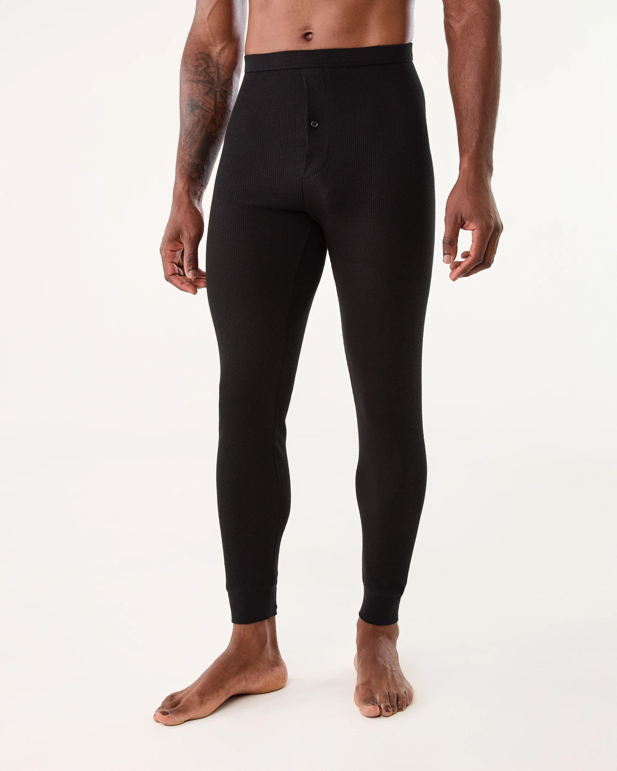 1 Long Leg Mini Waffle Thermal Pants Black, 1 of 4