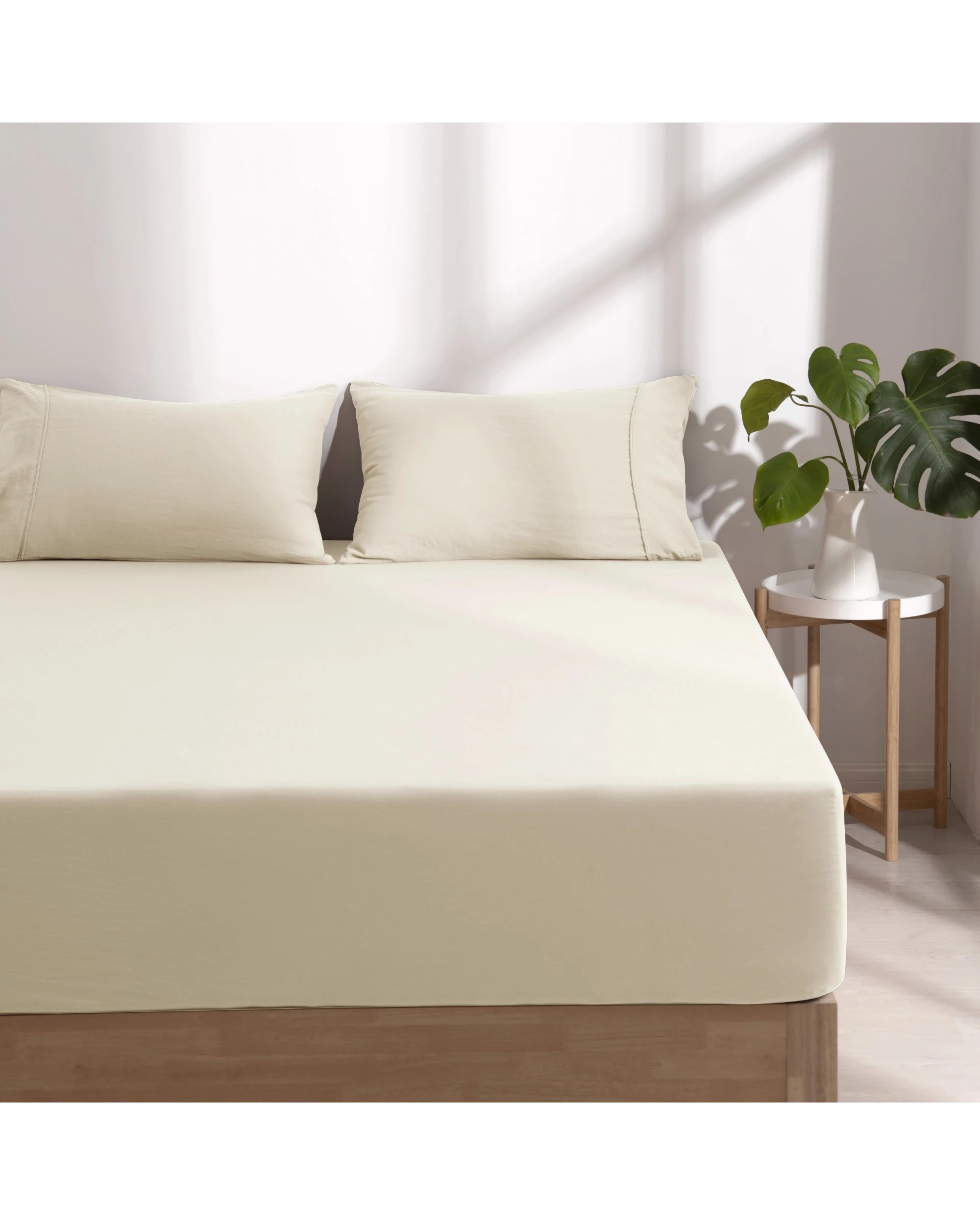 2 Dreamaker Superfine Washed Microfibre Combo Fitted Sheet Set - Super King Bed - Natural, 2 of 8