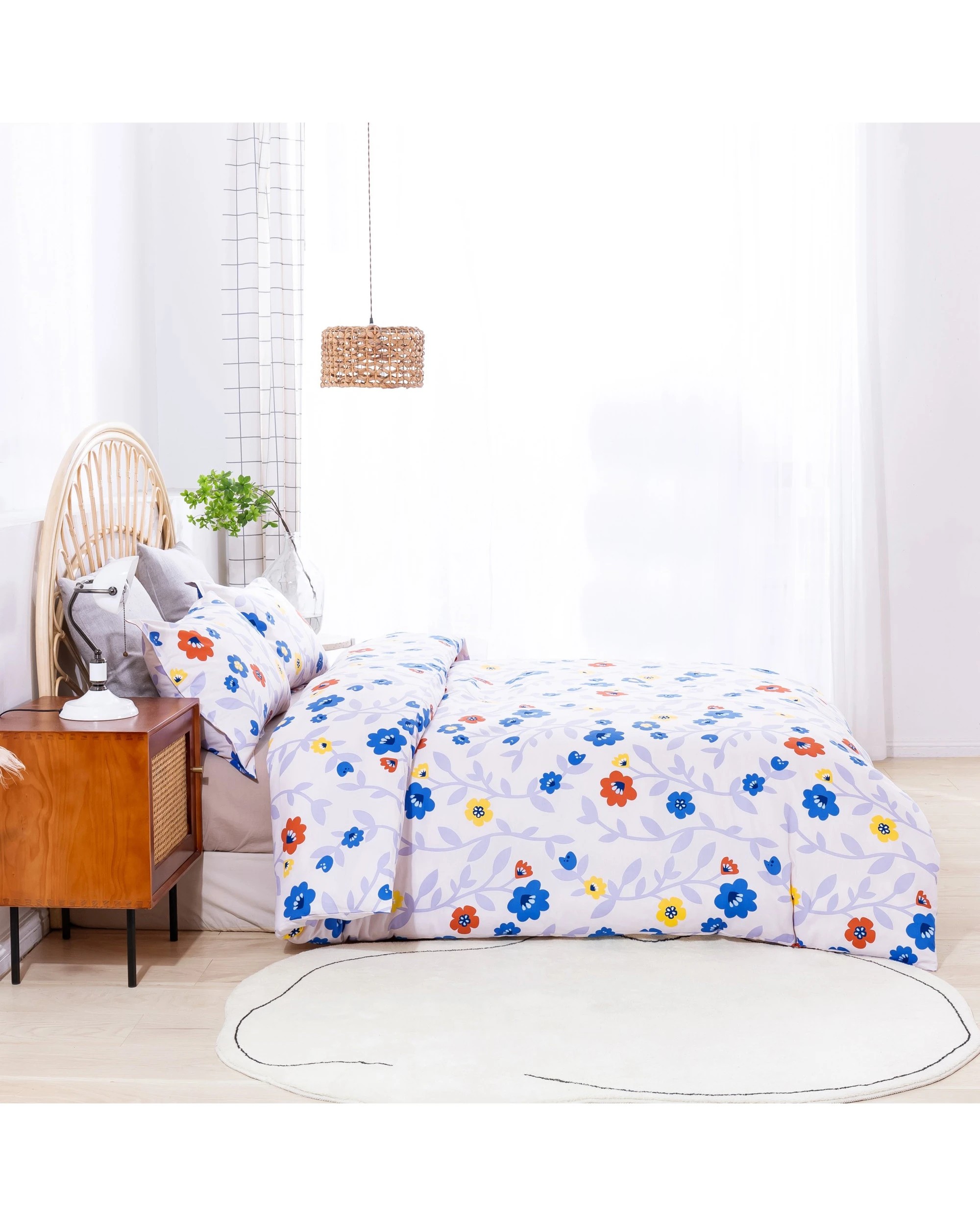 7 Dreamaker Summer 100% Cotton Quilt Cover Set - Queen Bed - Floral Blue, 7 of 7