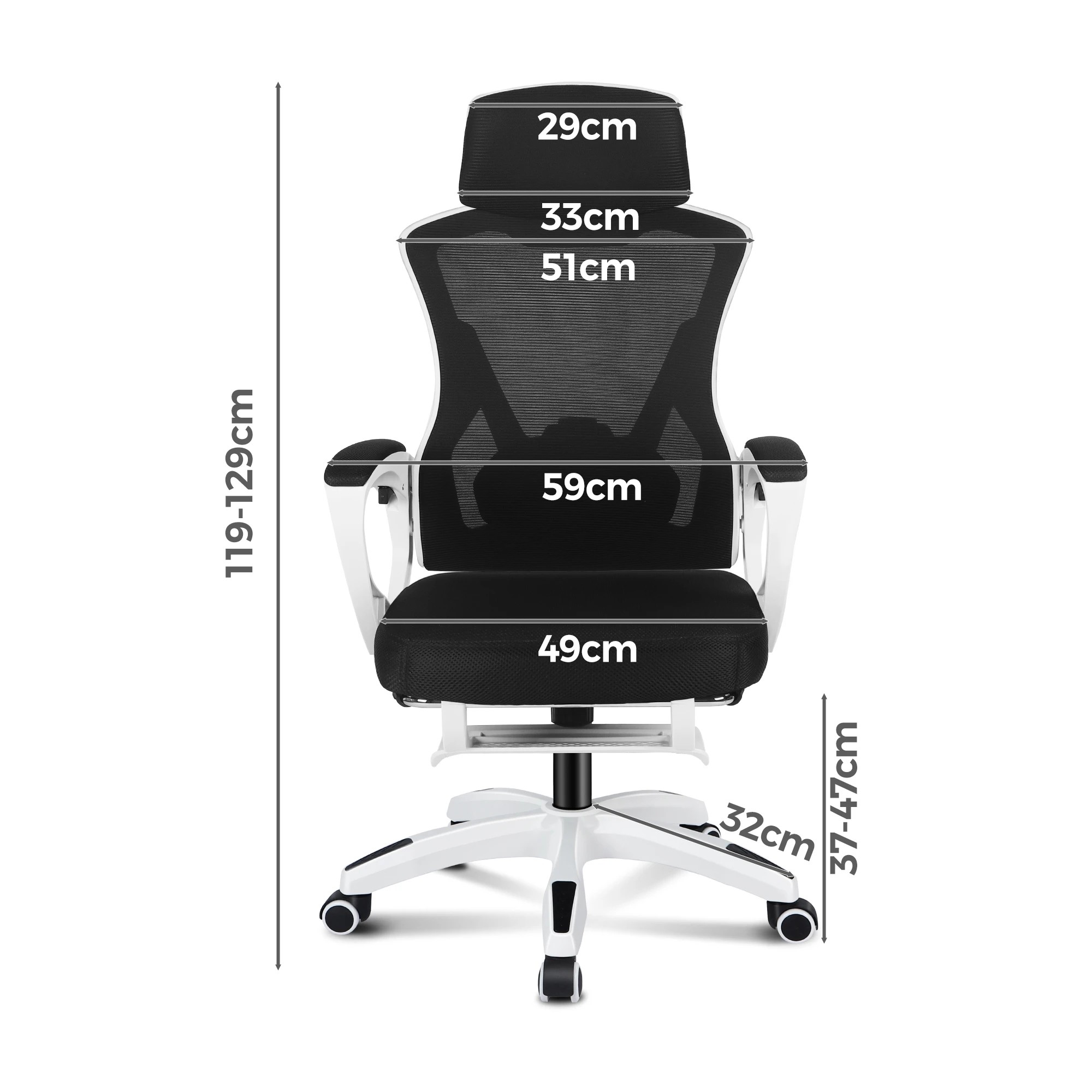 6 Alfordson Mesh Office Chair Executive Computer Recliner Fabric Racing Seat Work - White Black, 6 of 10