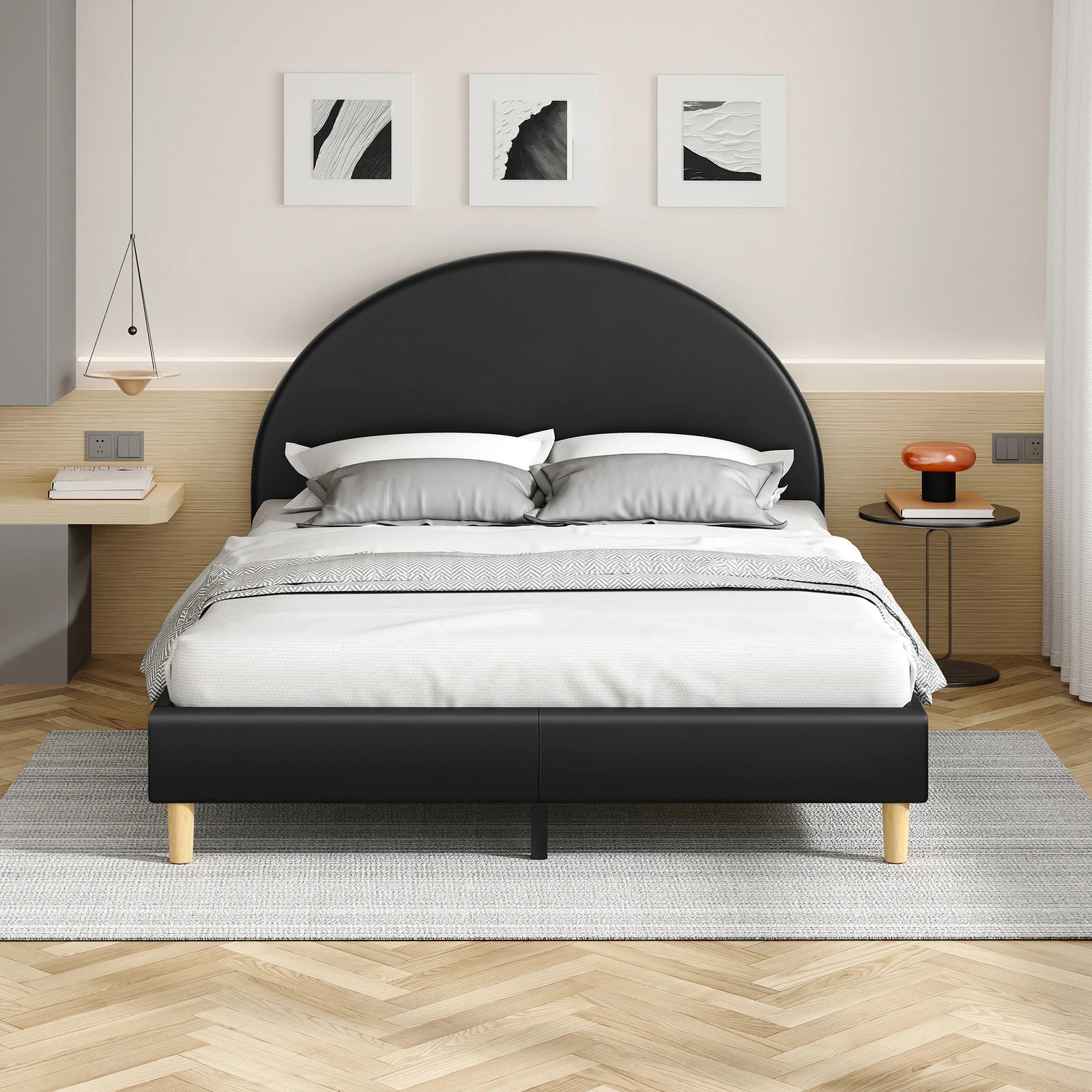 3 Alfordson Bed Frame King Size Mattress Base Platform Leather Calla - Black, 3 of 10