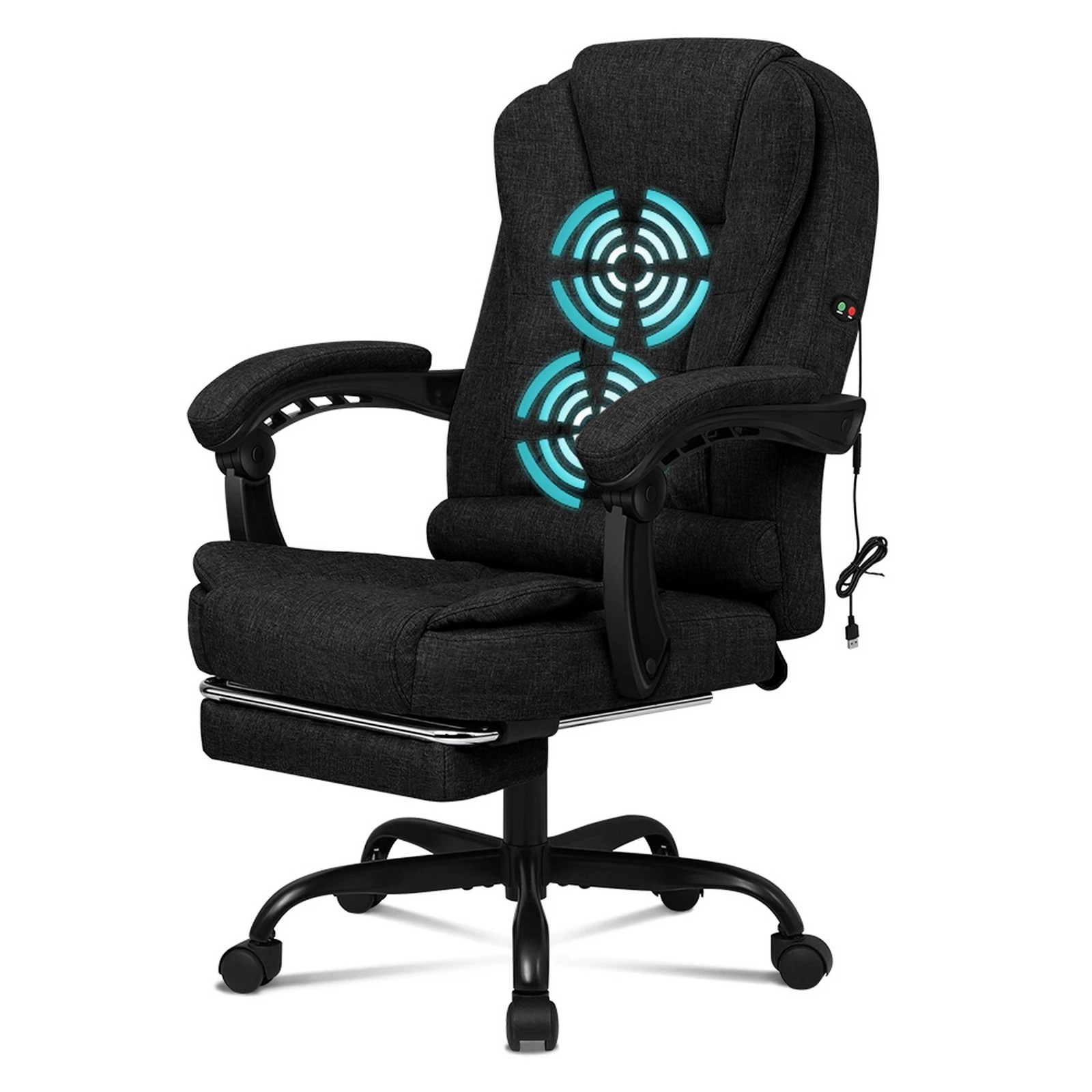 1 Alfordson Massage Office Chair Footrest Executive Gaming Racing Fabric Seat - Black, 1 of 10