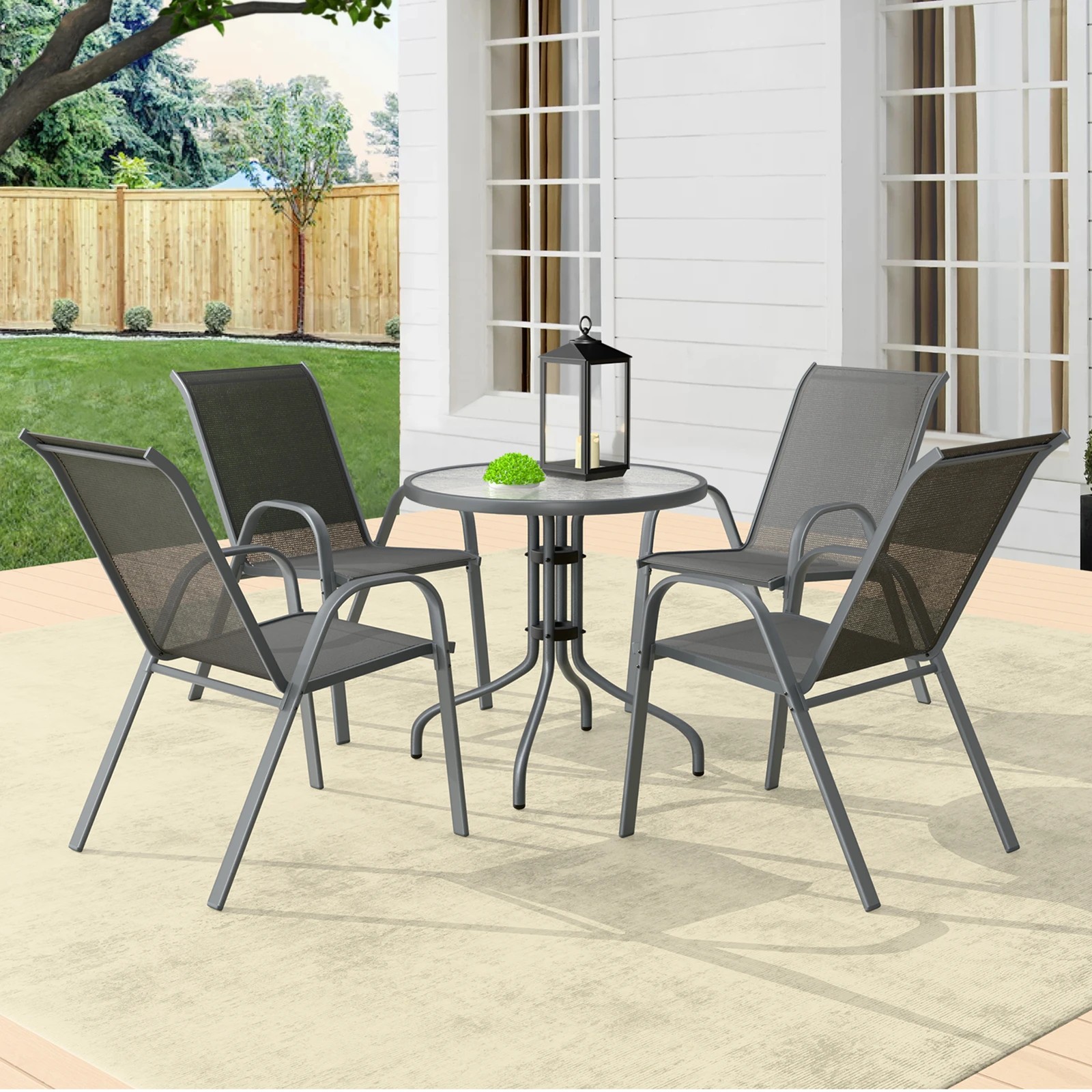 2 Alfordson 5PCS Outdoor Furniture Patio Table and Chairs Set Garden Round - Grey, 2 of 9