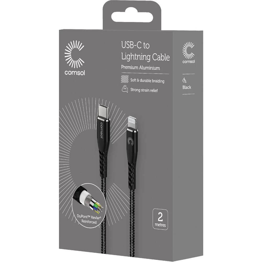 3 Comsol Kevlar USB-C to Lightning MFi Cable 2m Black, 3 of 3