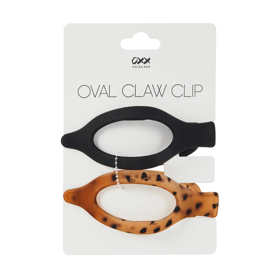 3 OXX Haircare 2 Pack Oval Claw Clip - Black and Leopard, 3 of 3